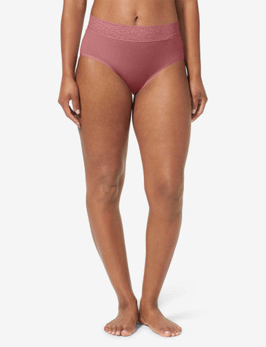 Women's Second Skin High Rise Brief, Lace Waist::Deco Rose Lace Waist