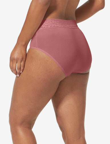 Women's Second Skin High Rise Brief, Lace Waist::Deco Rose Lace Waist