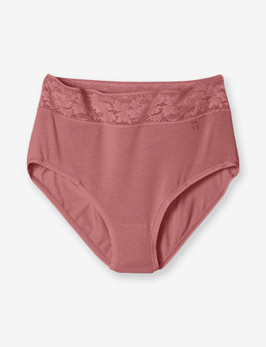 Women's Second Skin High Rise Brief, Lace Waist::Deco Rose Lace Waist