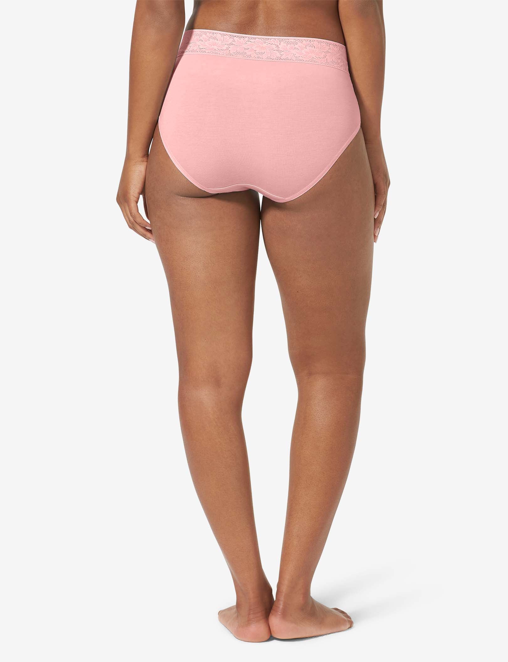Women's Second Skin High Rise Brief, Lace Waist::Flamingo Pink Lace Waist