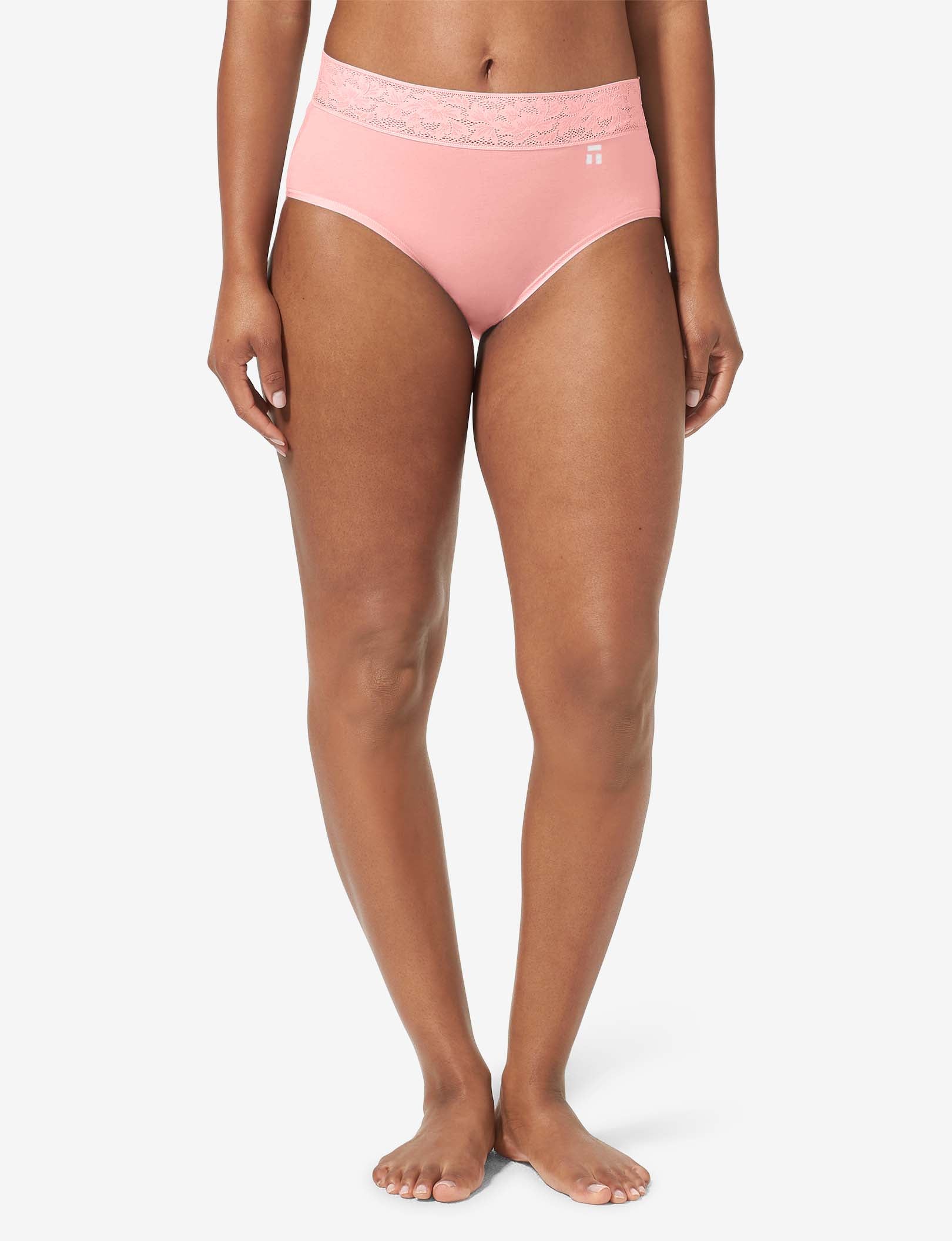 Women's Second Skin High Rise Brief, Lace Waist::Flamingo Pink Lace Waist