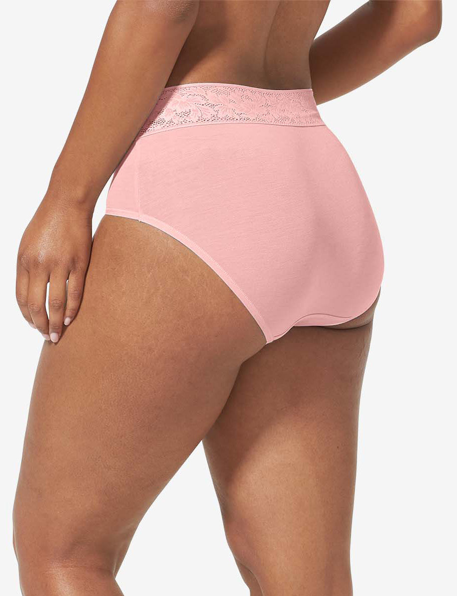 Women's Second Skin High Rise Brief, Lace Waist::Flamingo Pink Lace Waist