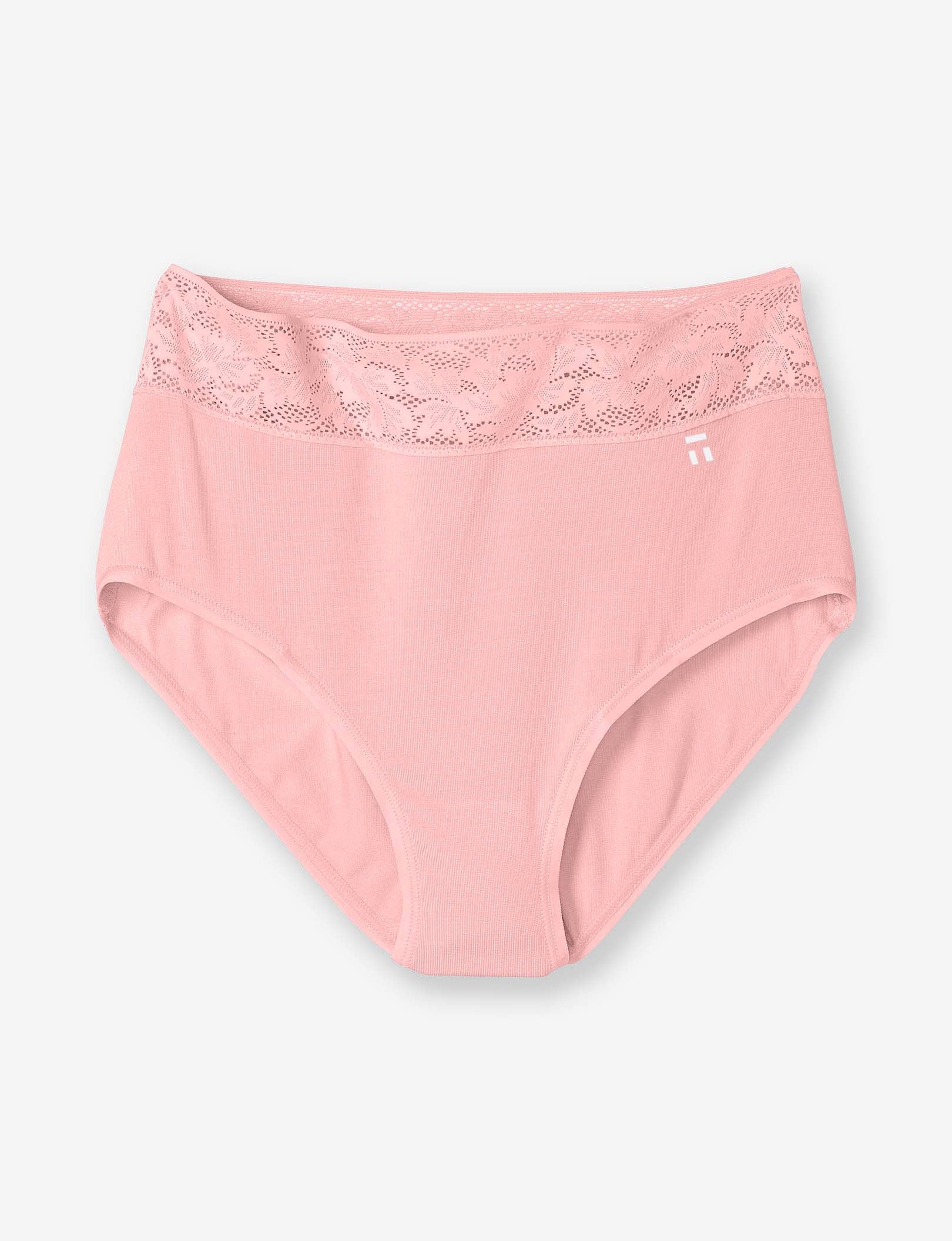 Women's Second Skin High Rise Brief, Lace Waist::Flamingo Pink Lace Waist