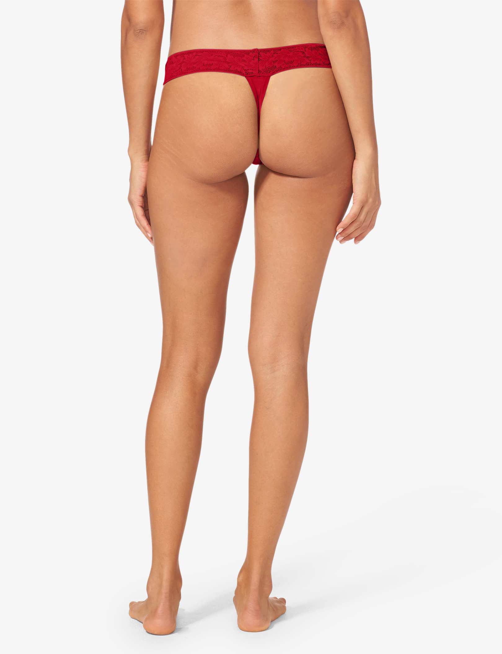 Women's Second Skin Thong, Lace Waist::Haute Red Lace Waist