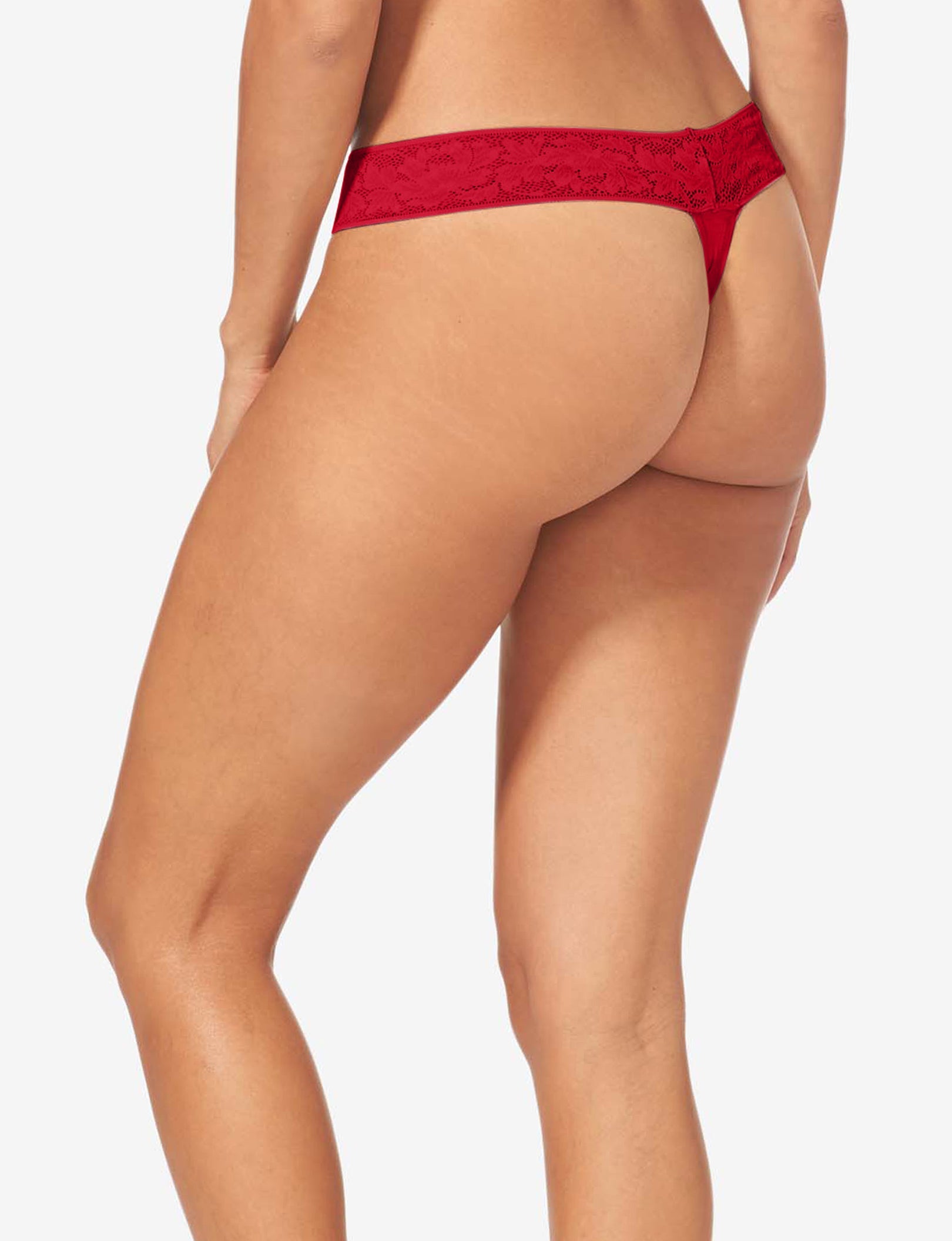 Women's Second Skin Thong, Lace Waist::Haute Red Lace Waist