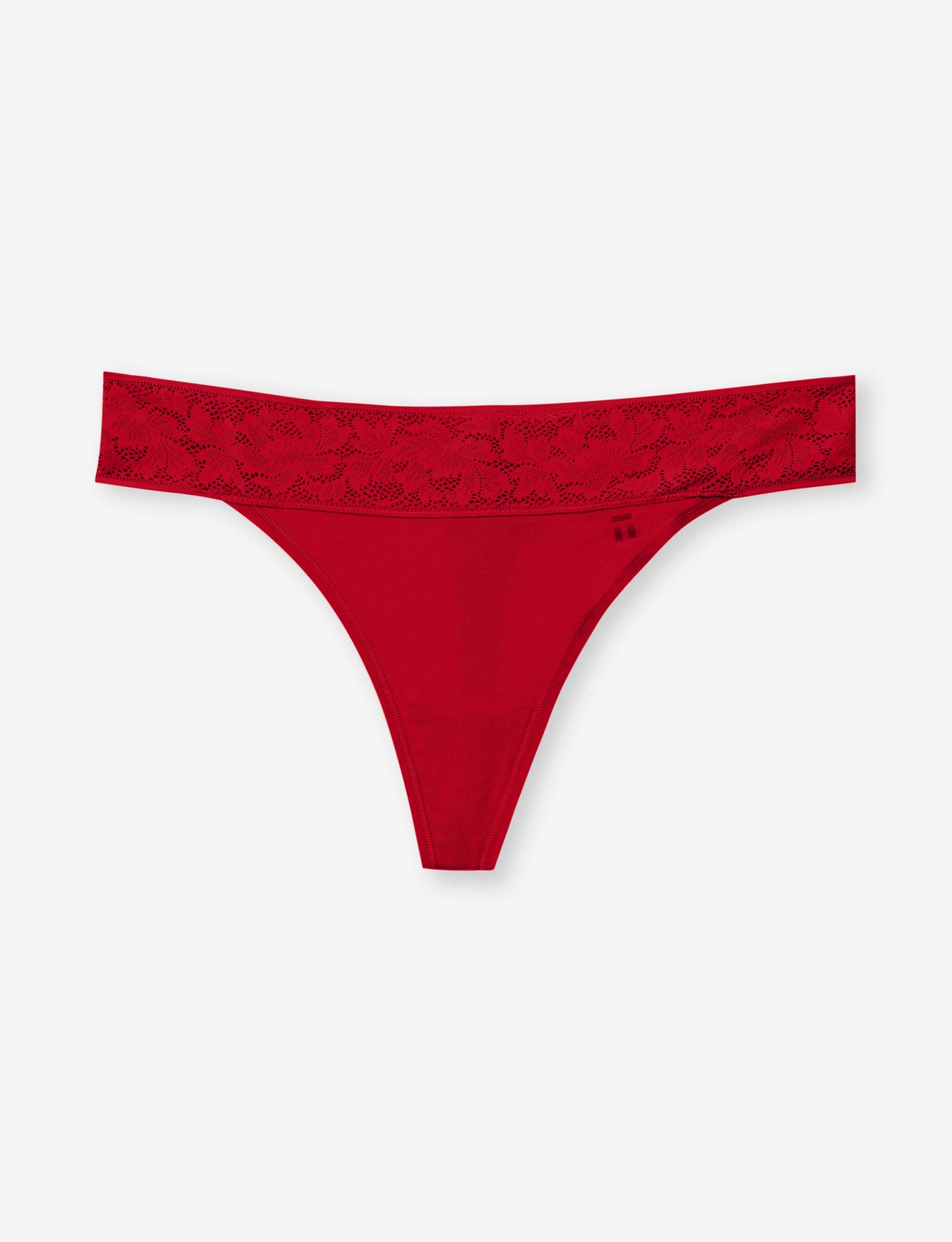 Women's Second Skin Thong, Lace Waist::Haute Red Lace Waist