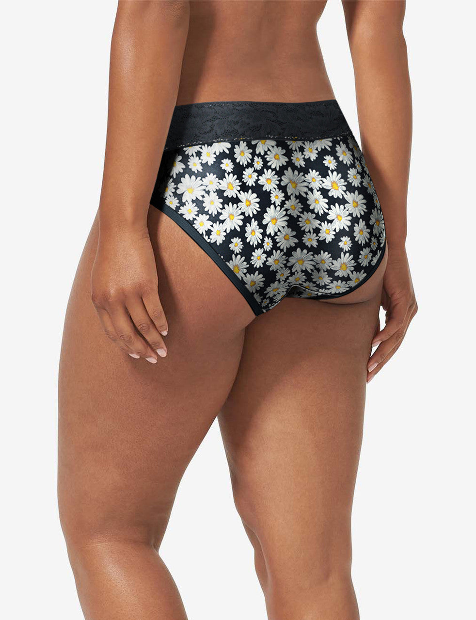 Women's Second Skin Brief, Lace Waist::Black English Daisy Lace Waist