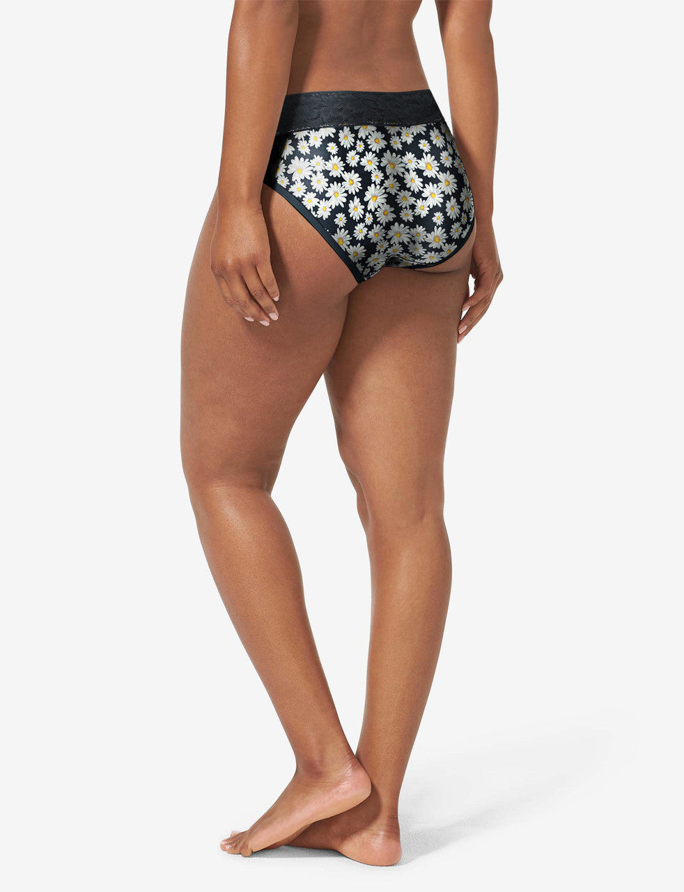 Women's Second Skin Brief, Lace Waist::Black English Daisy Lace Waist