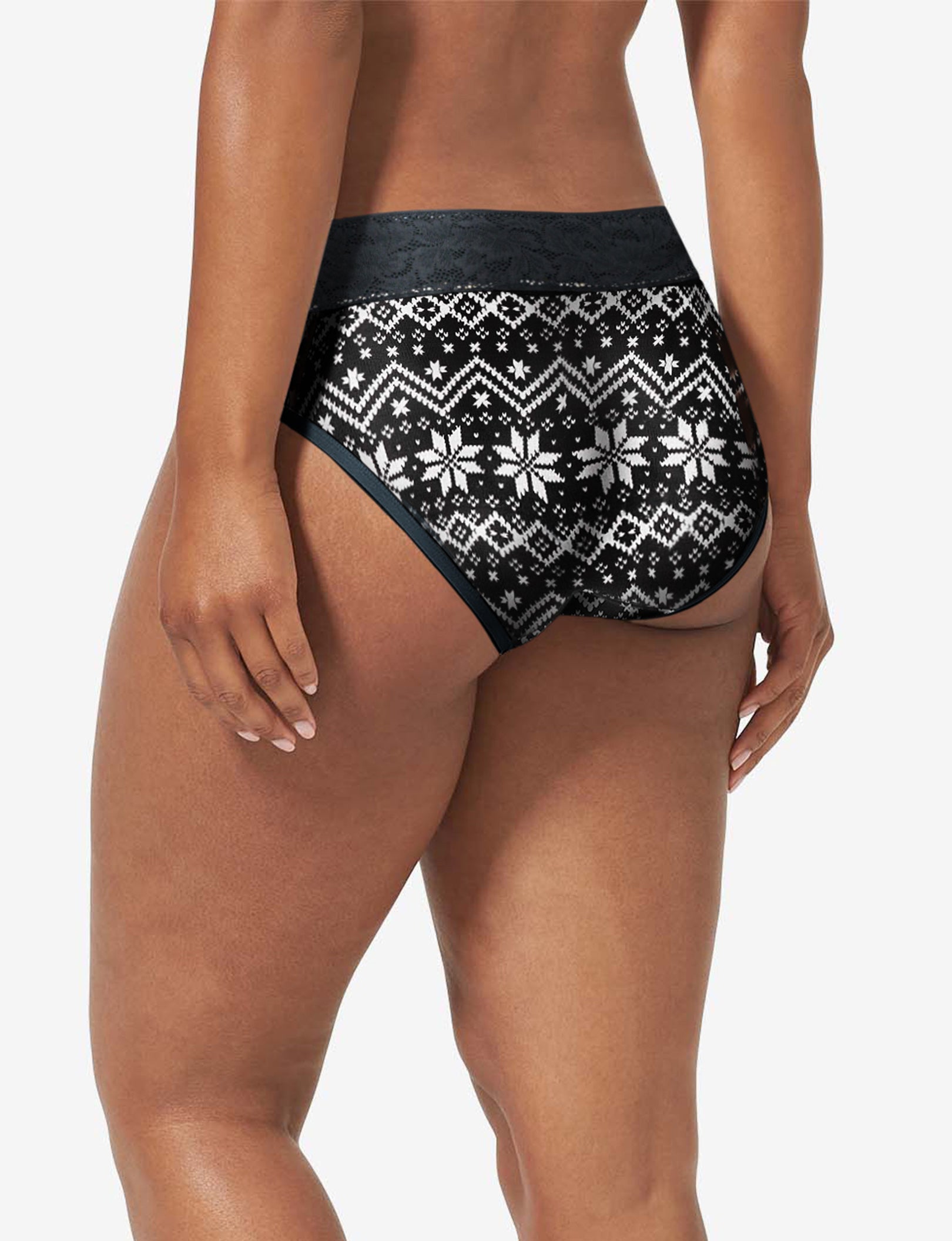 Women's Second Skin Brief, Lace Waist::Black Vintage Sweater Lace Waist