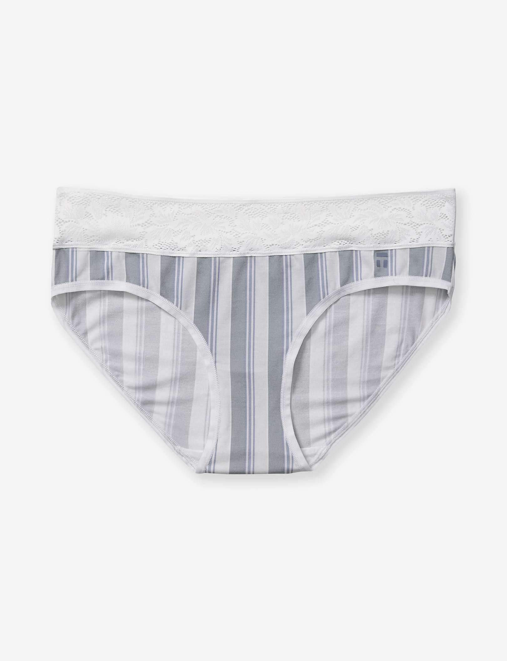 Women's Second Skin Brief, Lace Waist::Blue Blush Goodnight Stripe Lace Waist