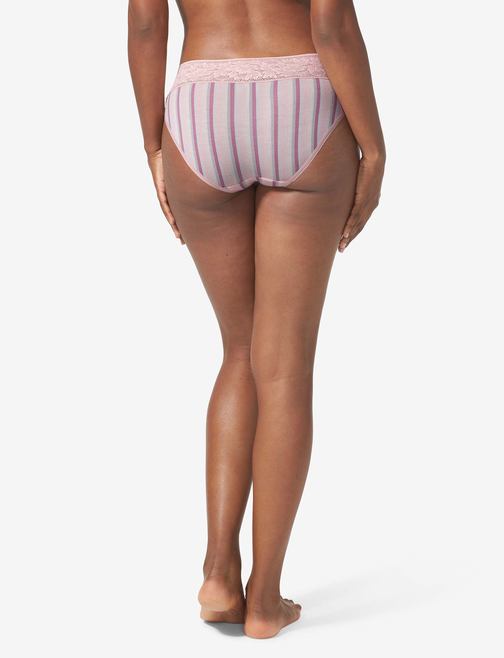 Women's Second Skin Brief, Lace Waist::Foxglove Fringe Stripe Lace Waist