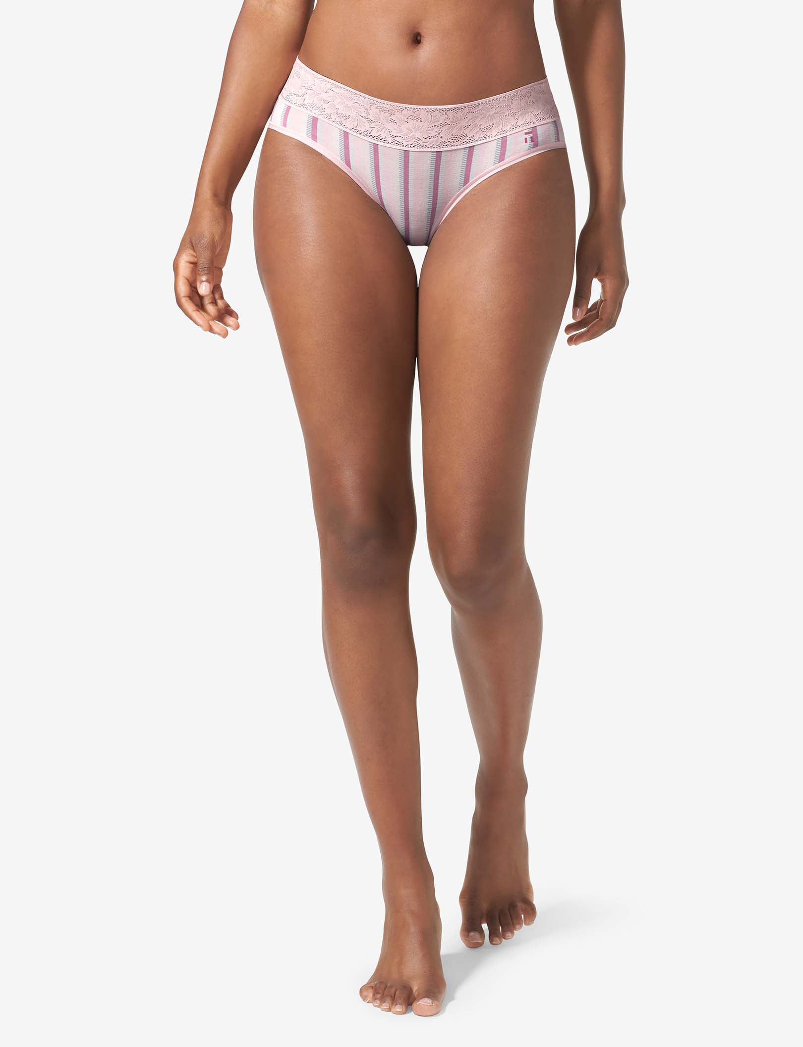 Women's Second Skin Brief, Lace Waist::Foxglove Fringe Stripe Lace Waist