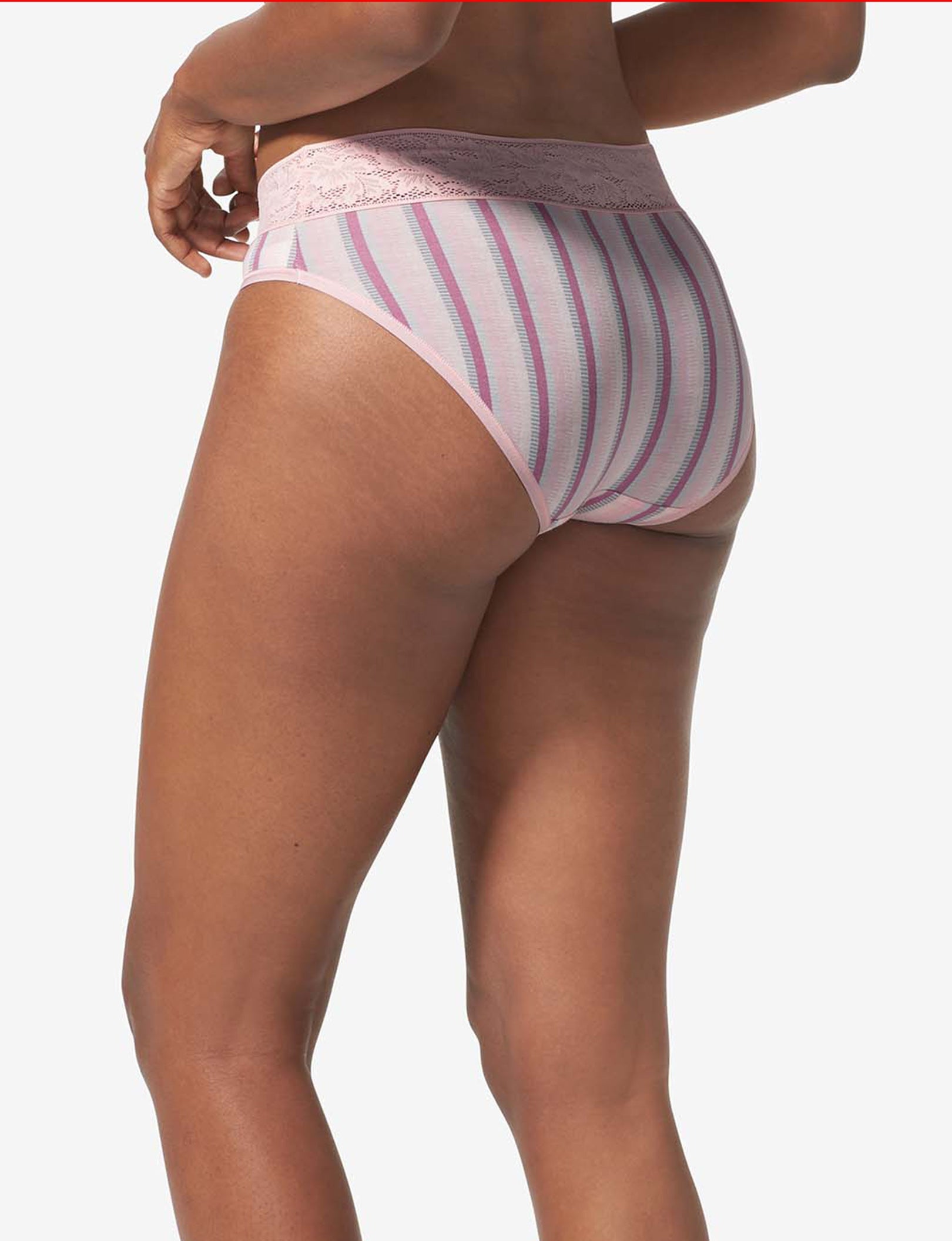 Women's Second Skin Brief, Lace Waist::Foxglove Fringe Stripe Lace Waist