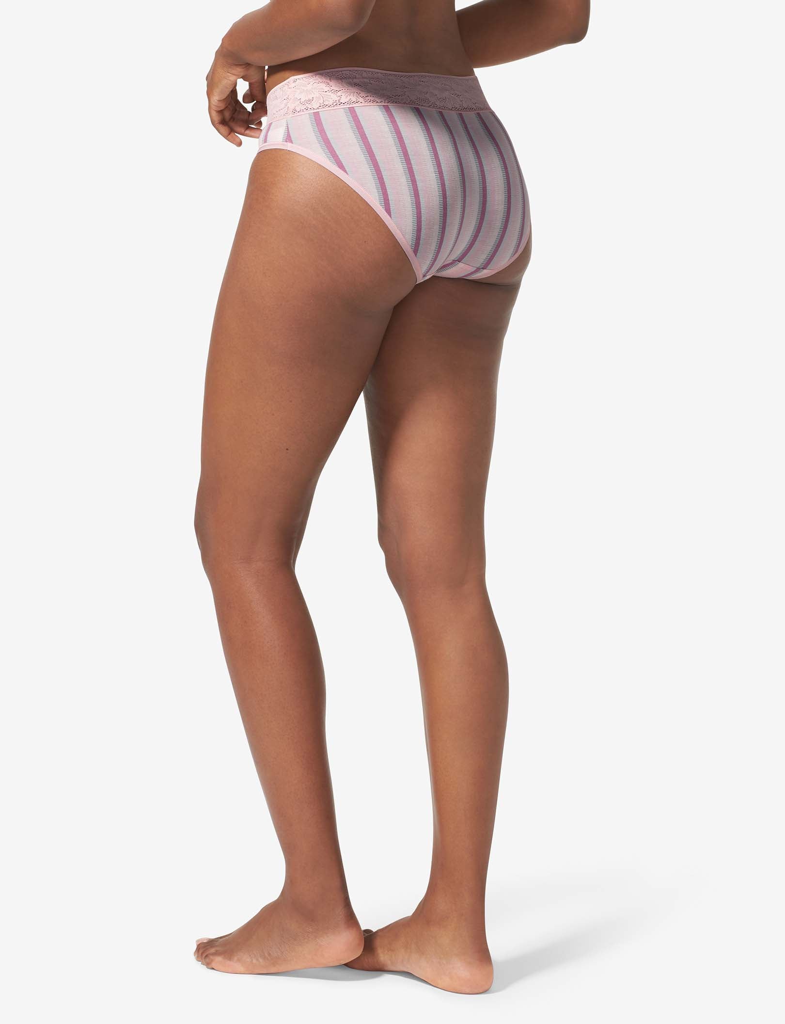 Women's Second Skin Brief, Lace Waist::Foxglove Fringe Stripe Lace Waist