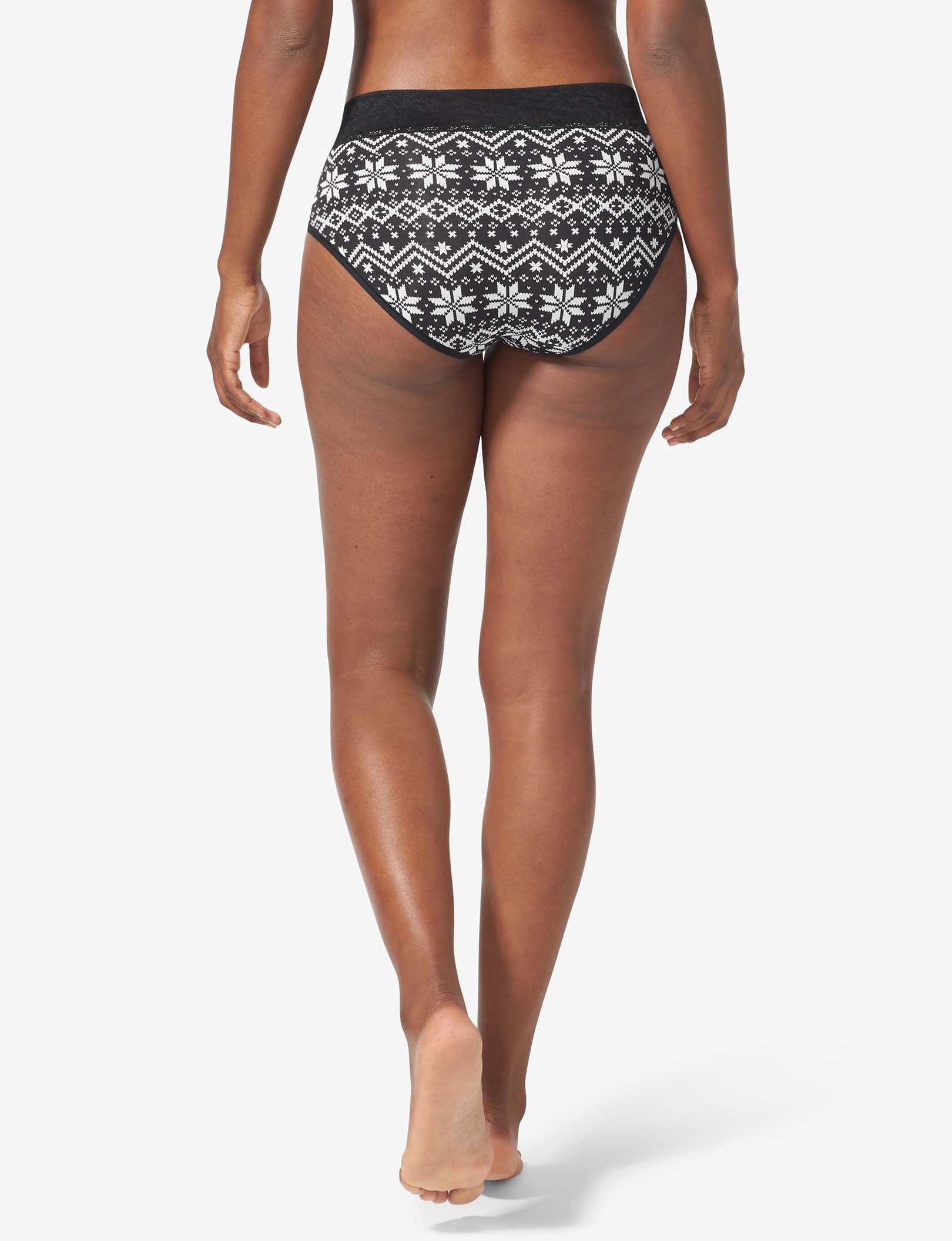 Women's Second Skin High Rise Brief, Lace Waist::Black Vintage Sweater Lace Waist