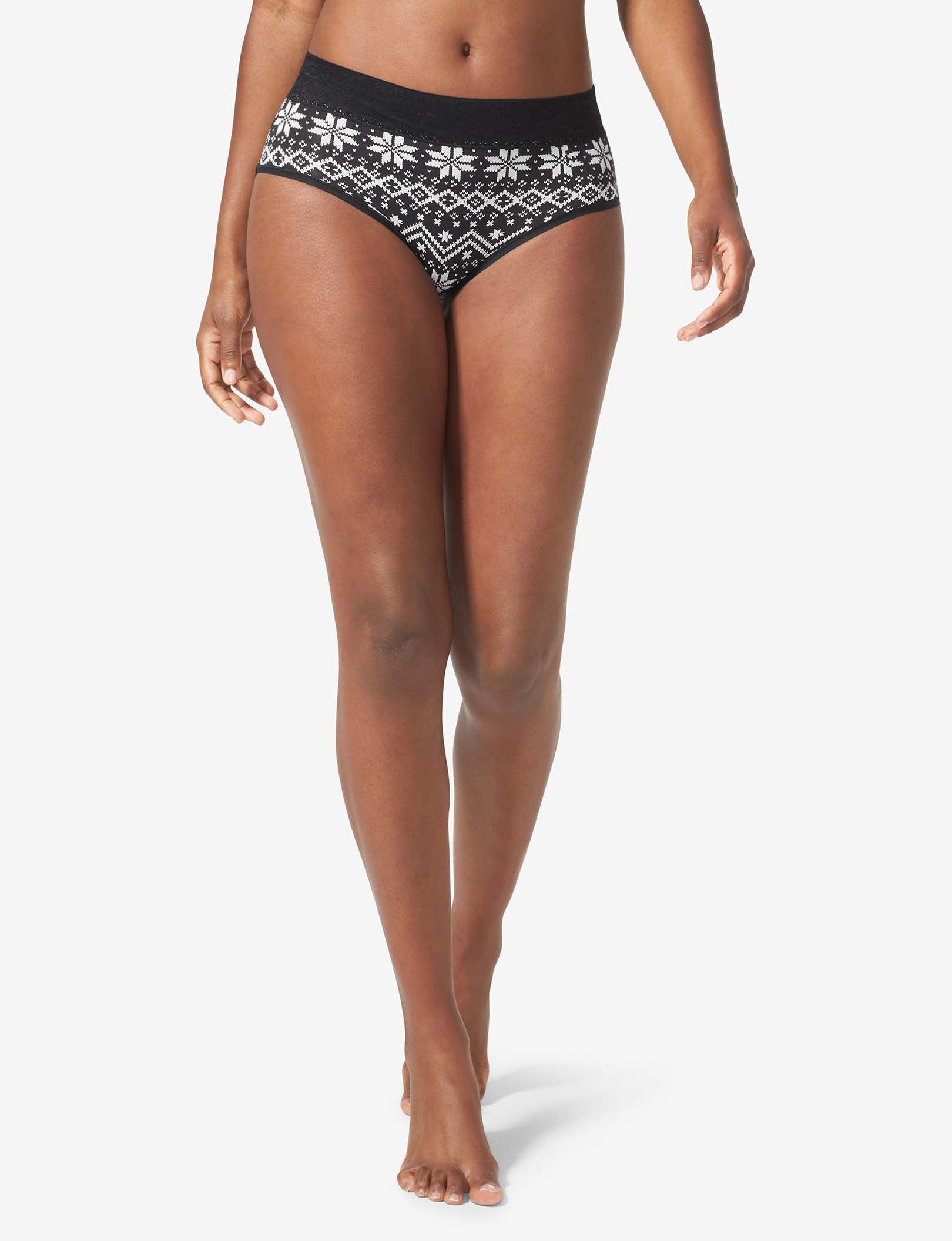 Women's Second Skin High Rise Brief, Lace Waist::Black Vintage Sweater Lace Waist