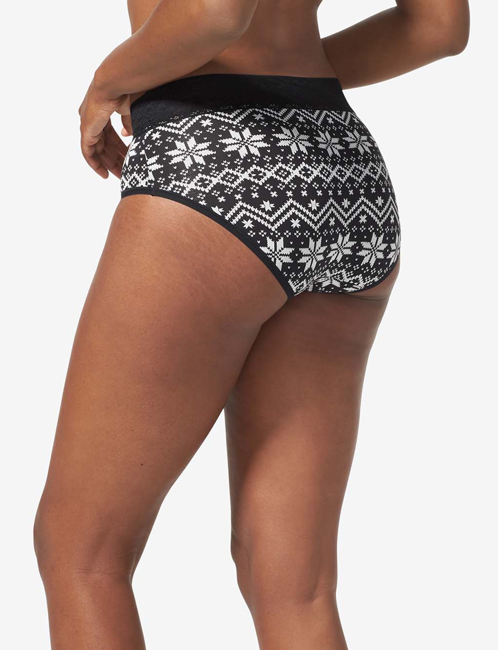 Women's Second Skin High Rise Brief, Lace Waist::Black Vintage Sweater Lace Waist