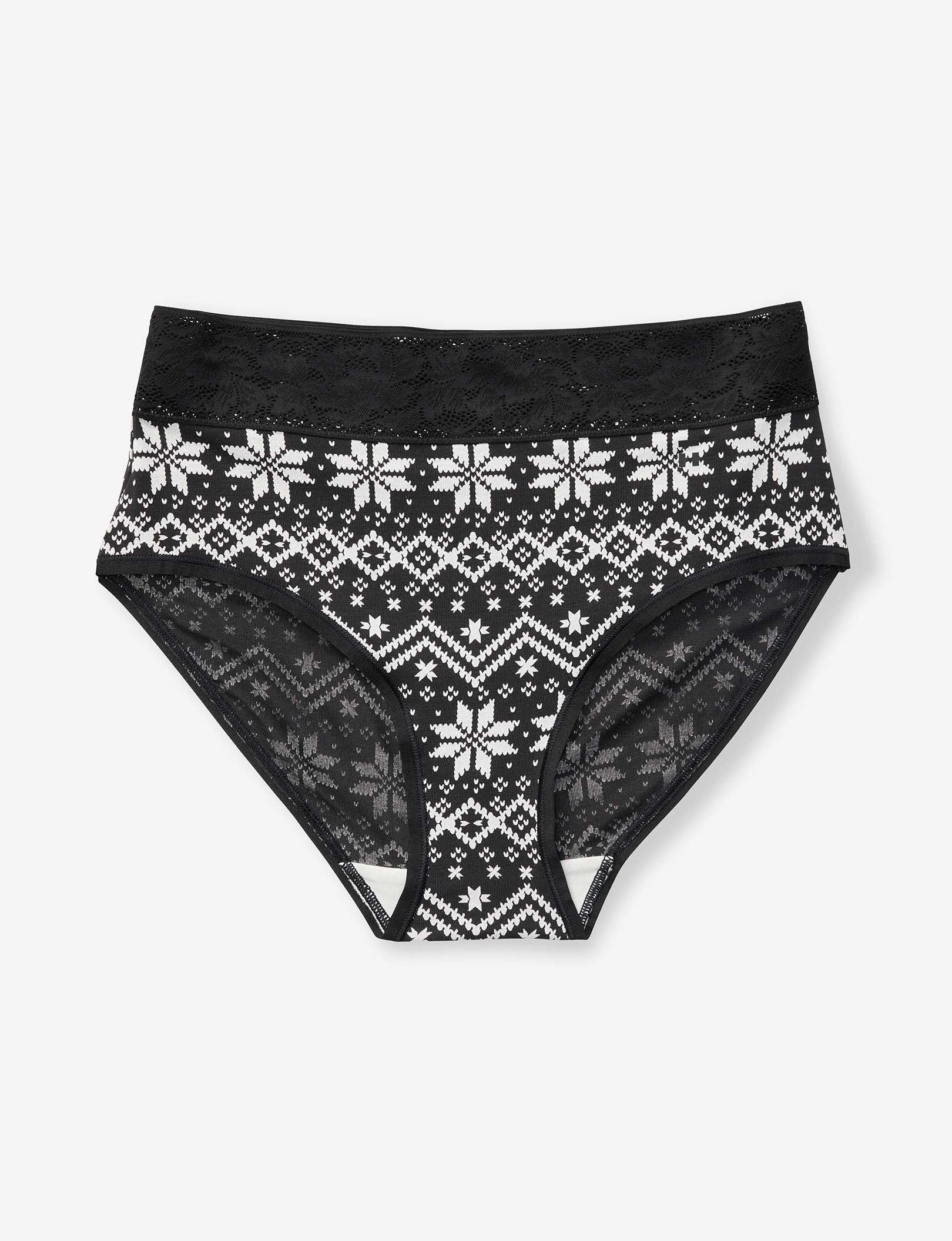 Women's Second Skin High Rise Brief, Lace Waist::Black Vintage Sweater Lace Waist