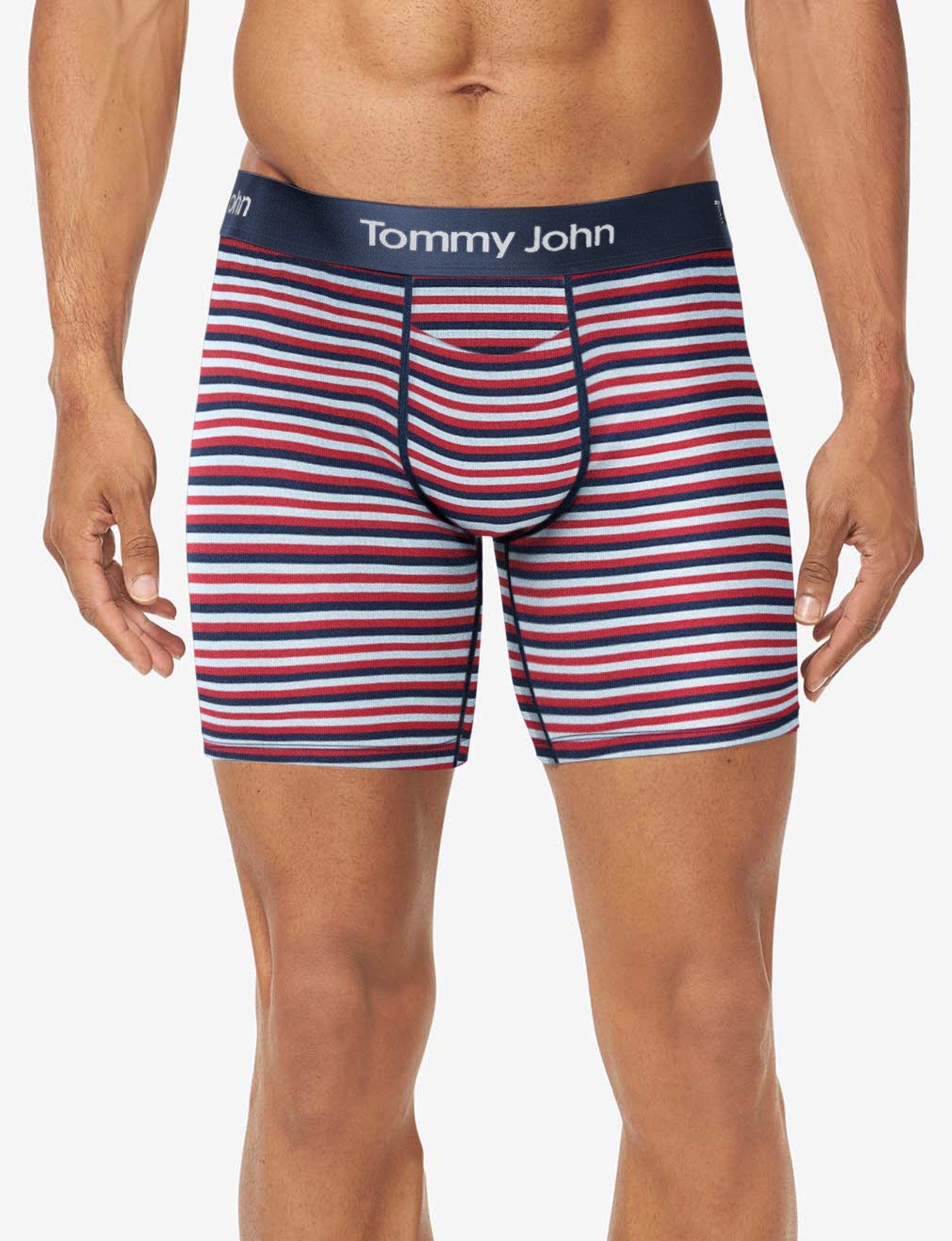 Second Skin Mid-Length Boxer Brief 6"::Cashmere Blue Globe Stripe