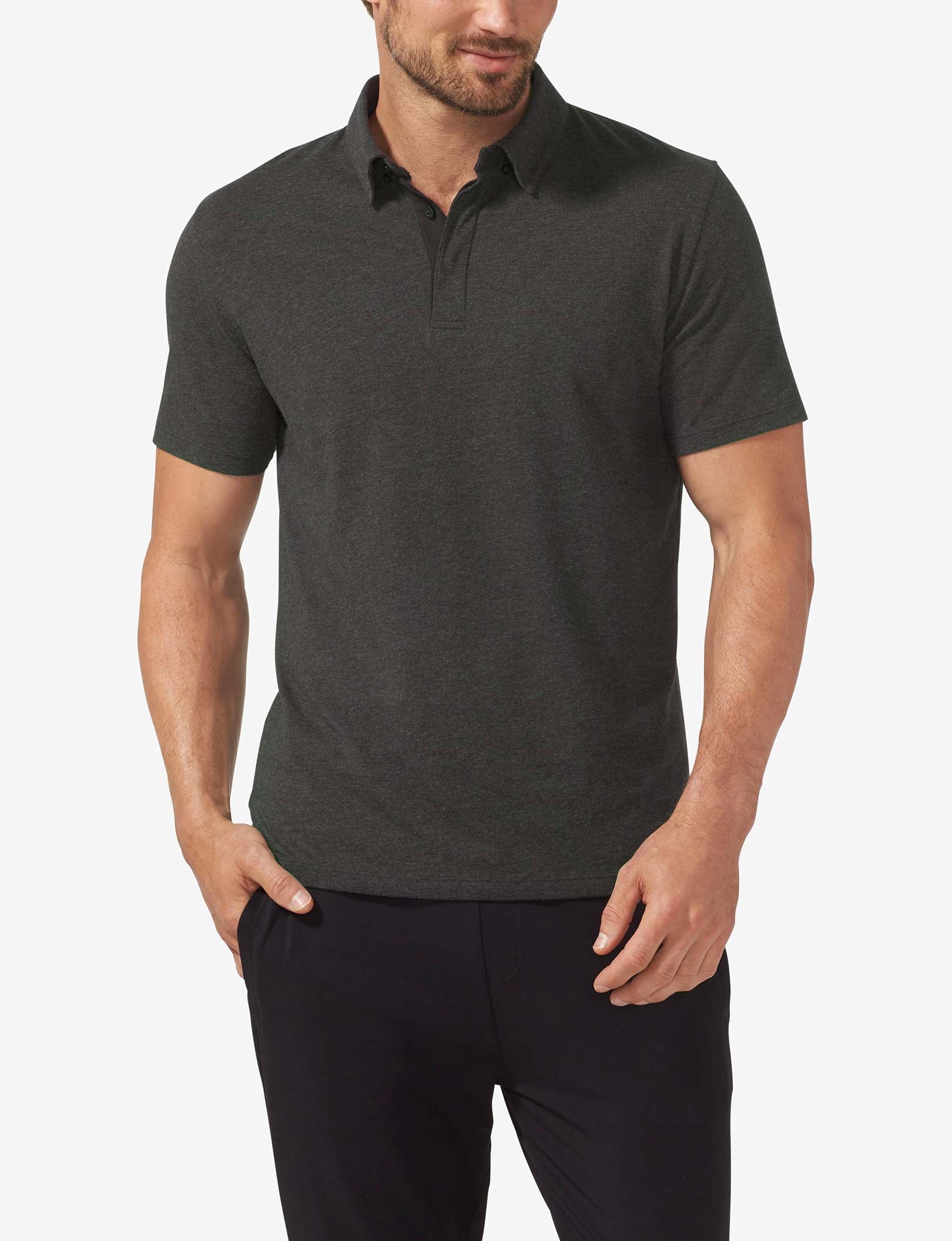 Second Skin Comfort Polo::Charcoal Heather