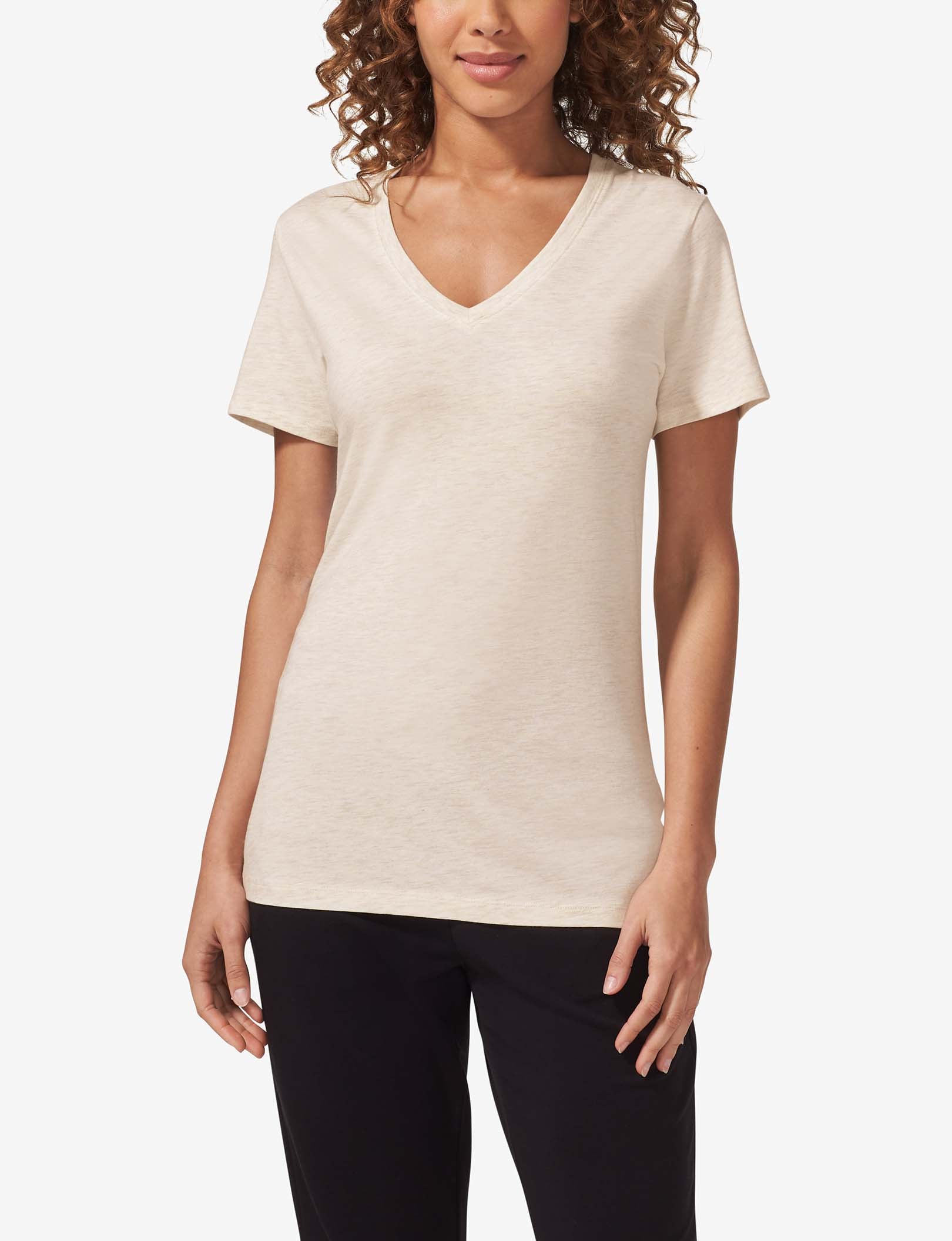 Women's Second Skin V-Neck Tee::Oatmeal Heather