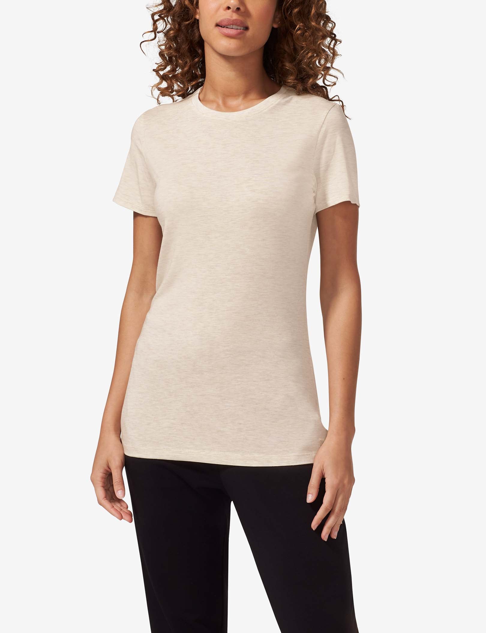 Women's Second Skin Crew Neck Tee::Oatmeal Heather