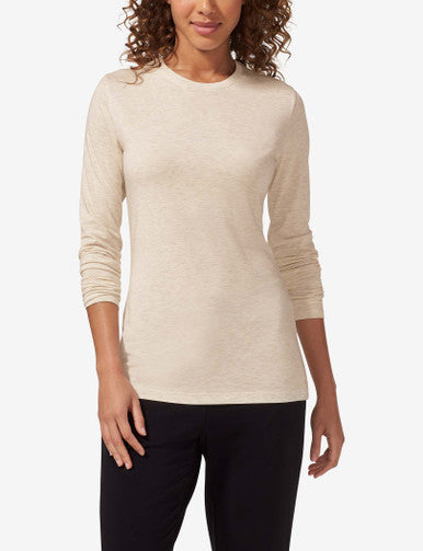 Women's Second Skin Long Sleeve Crew Neck Tee::Oatmeal Heather