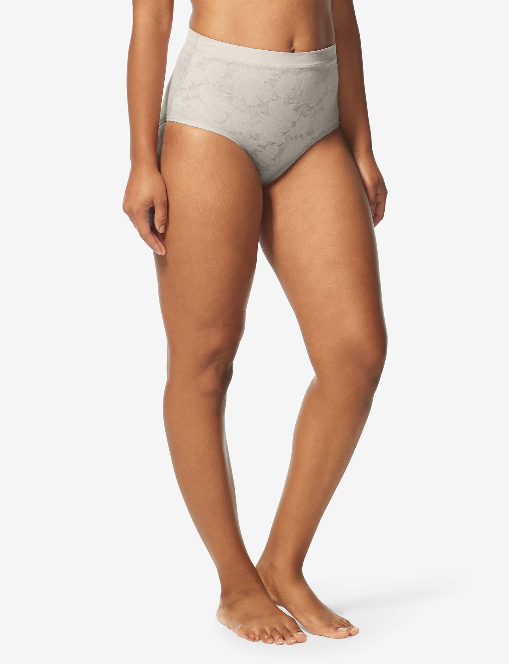 Women’s Second Skin Comfort Lace High Rise Brief::Silver Gray Lace