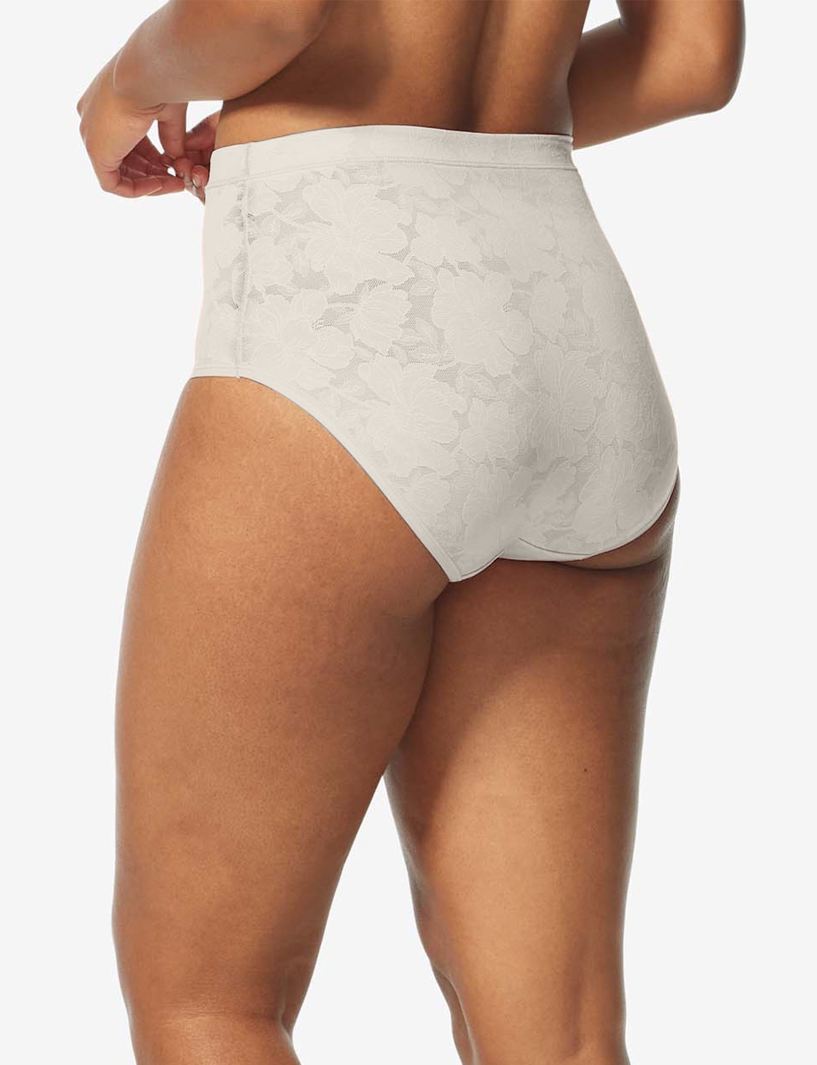 Women’s Second Skin Comfort Lace High Rise Brief::Silver Gray Lace