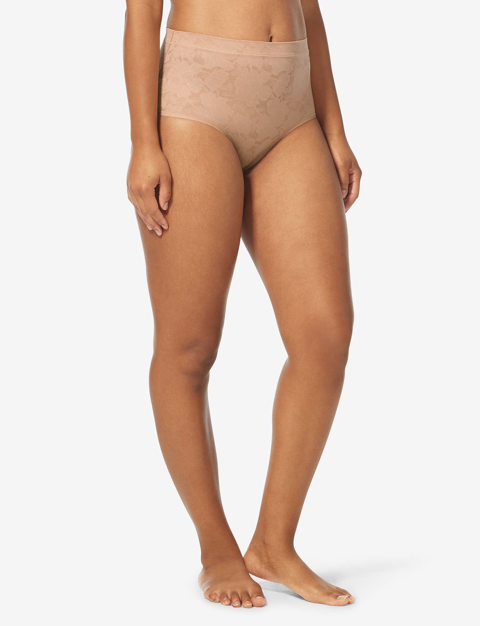 Women’s Second Skin Comfort Lace High Rise Brief::Maple Sugar Lace