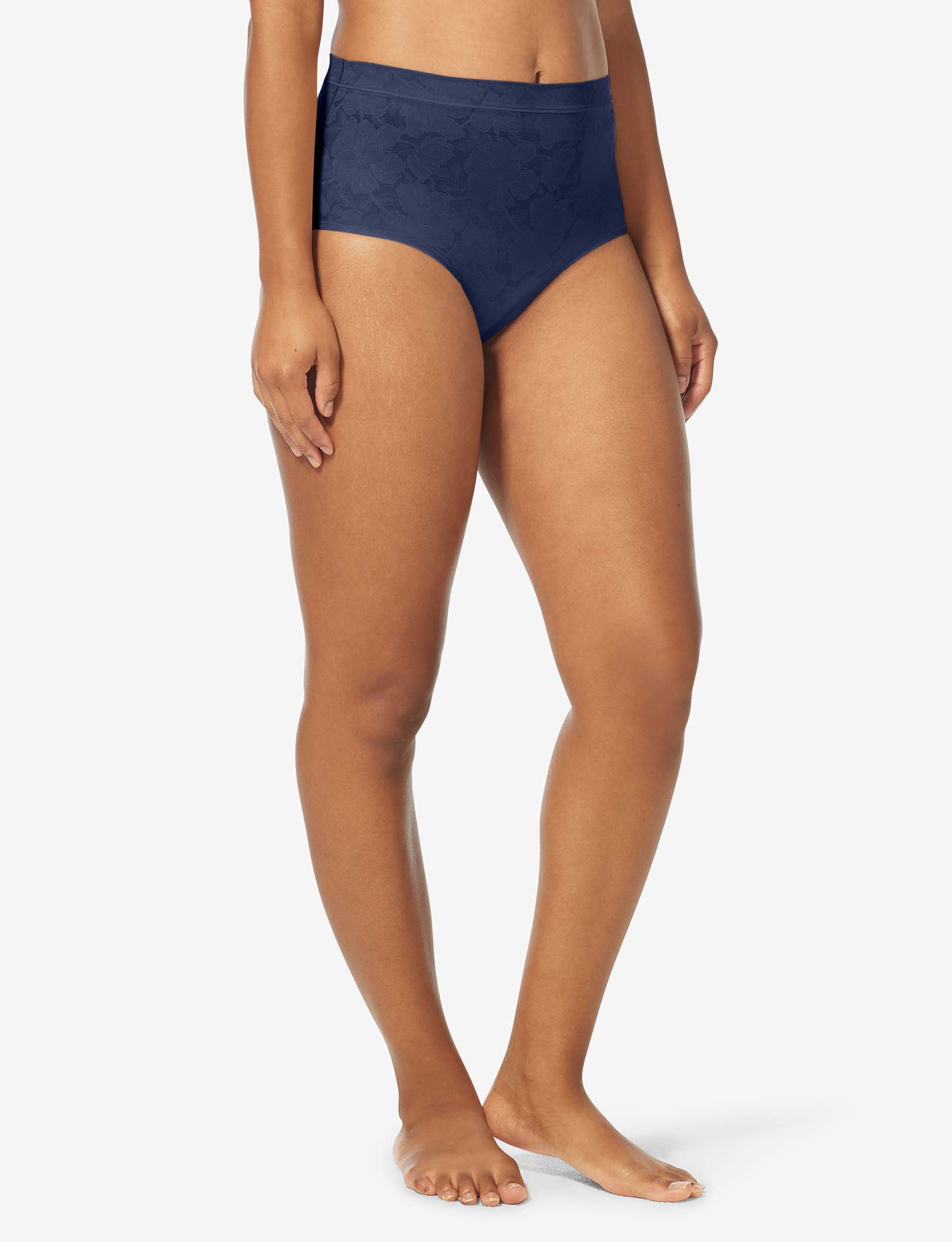 Women’s Second Skin Comfort Lace High Rise Brief::Dress Blues Lace
