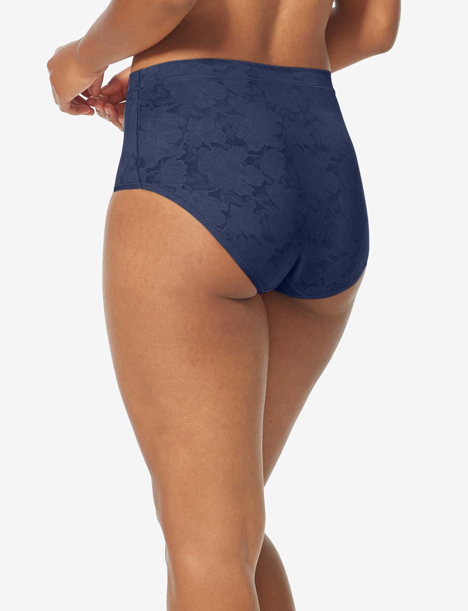 Women’s Second Skin Comfort Lace High Rise Brief::Dress Blues Lace