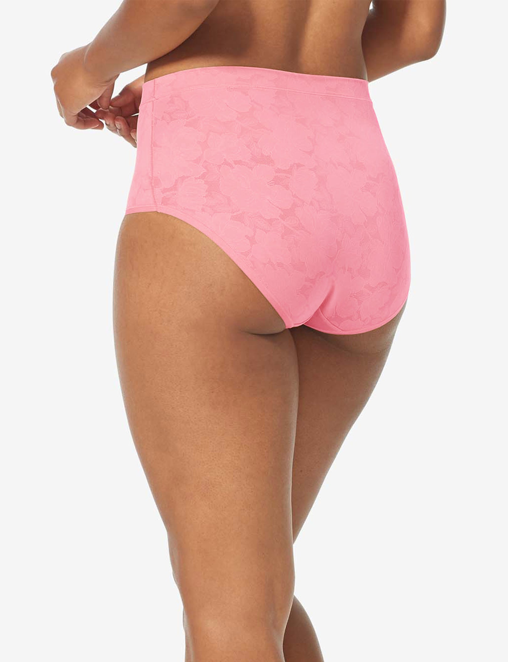 Women’s Second Skin Comfort Lace High Rise Brief::Geranium Pink Lace