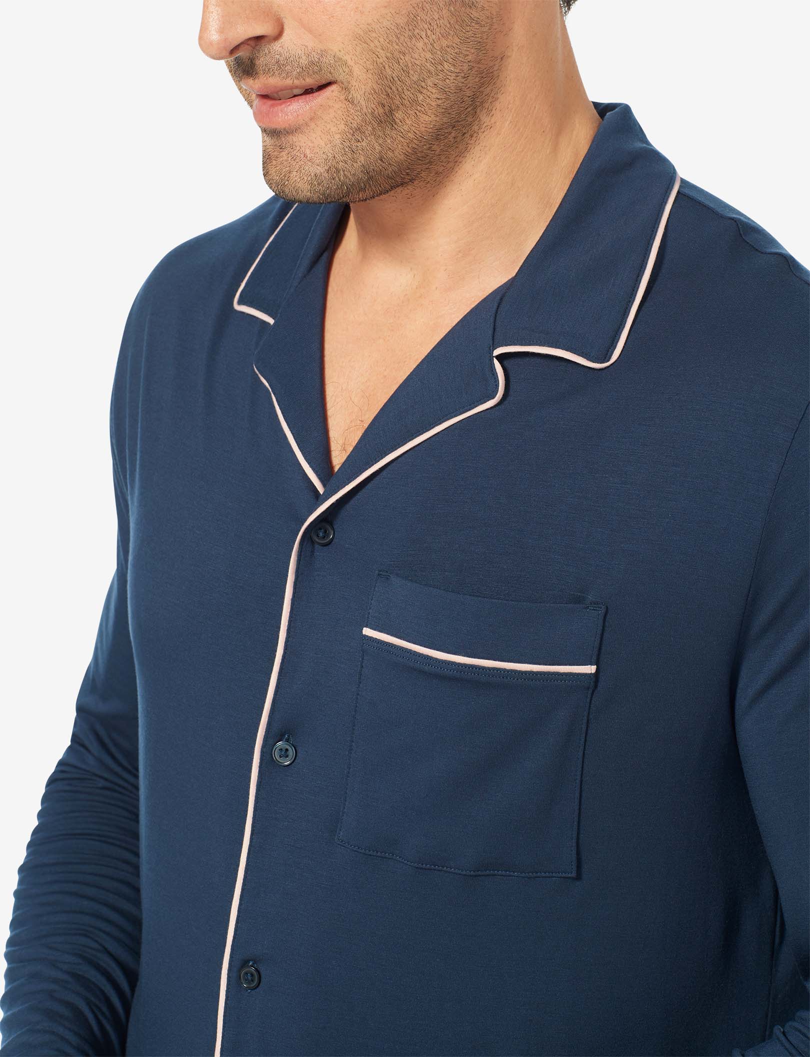 Men's Long Sleeve Button Down Pajama Top::Dress Blues
