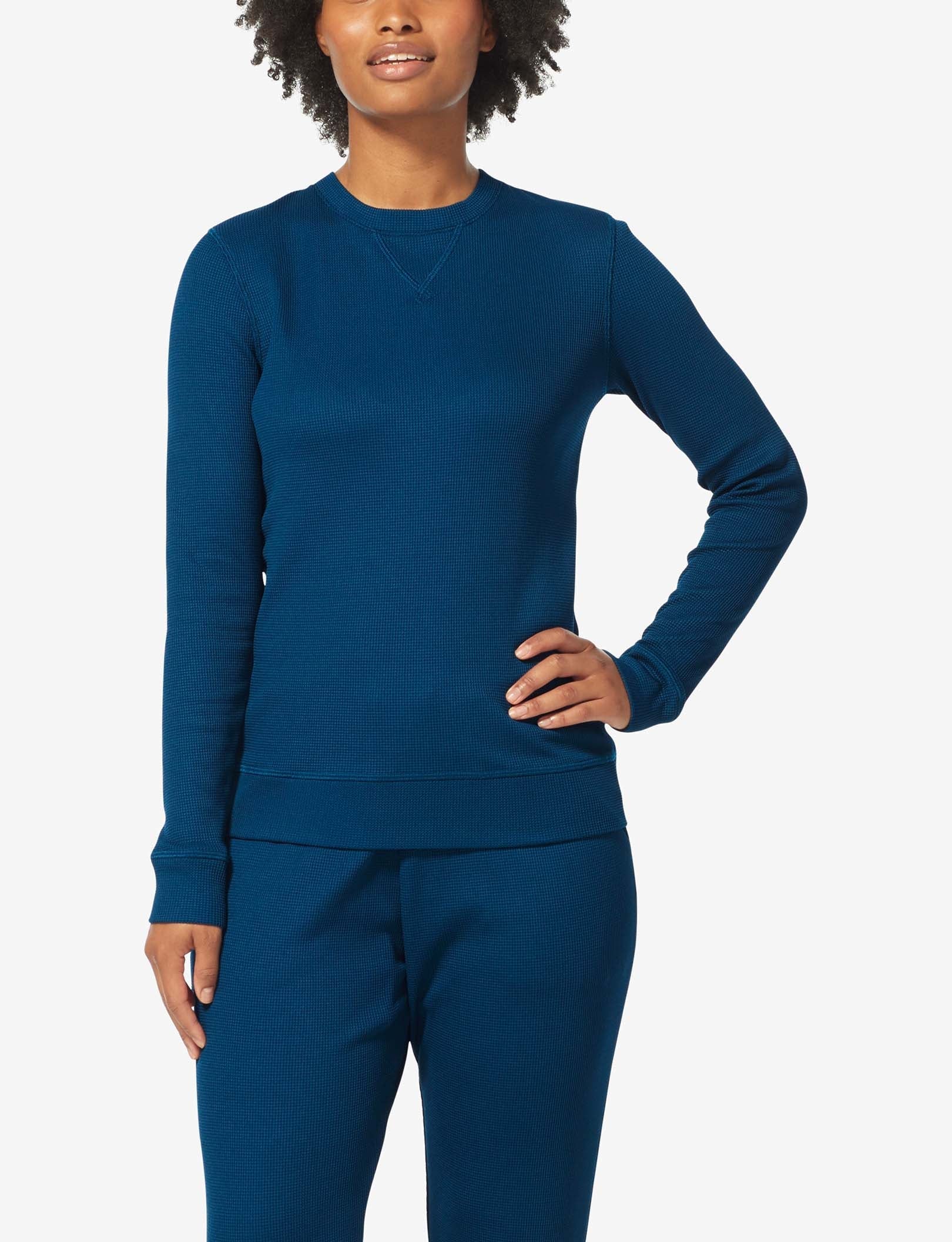 Women's Lounge Waffle Crew Neck Sweatshirt::Gibraltar Sea