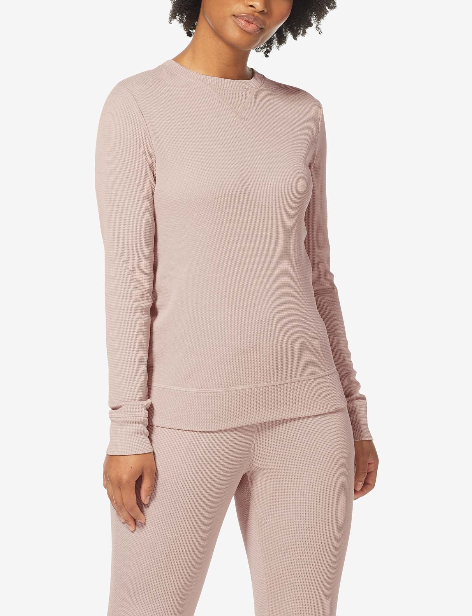 Women's Lounge Waffle Crew Neck Sweatshirt::Shadow Pink