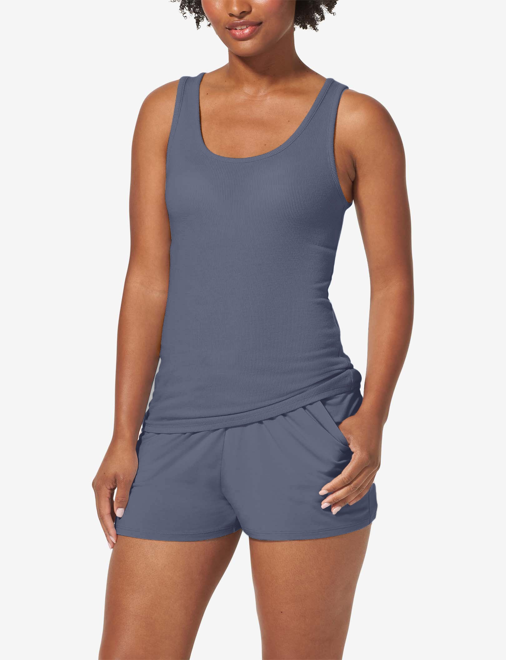 Women's Lounge Scoop or V-Neck Tank::Folkstone Gray