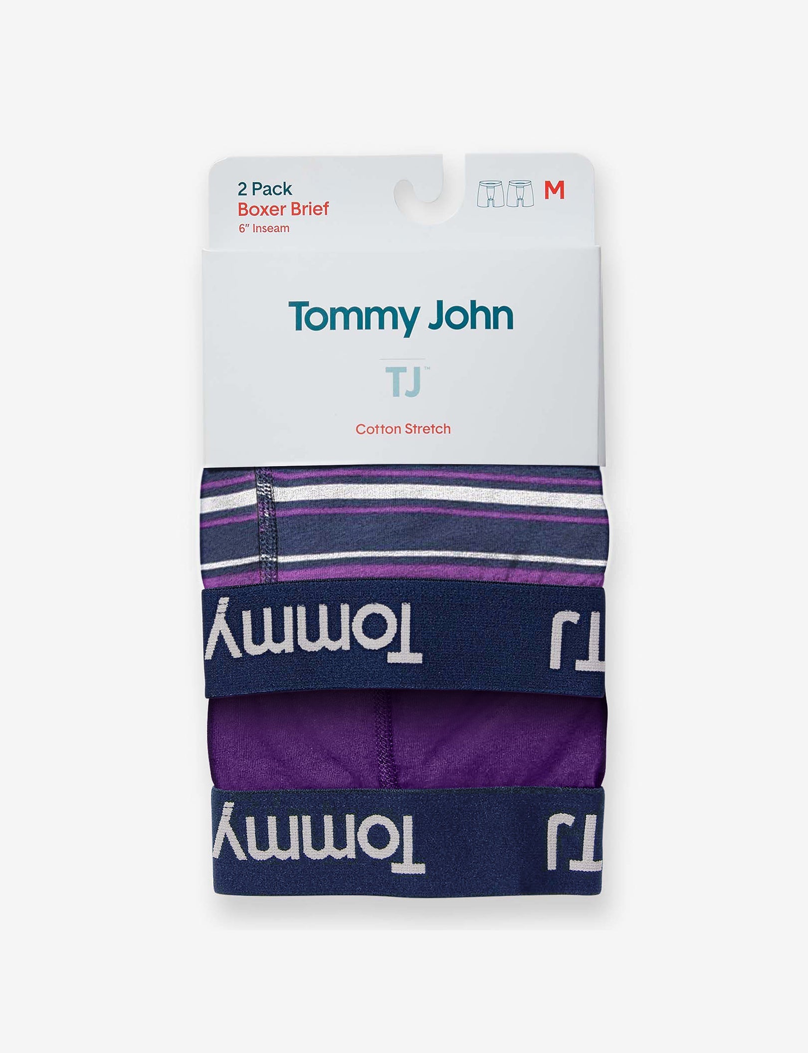 TJ Cotton Stretch Mid-Length Boxer Brief 6” (2-Pack)::Sidecar Stripe/Acai Combo