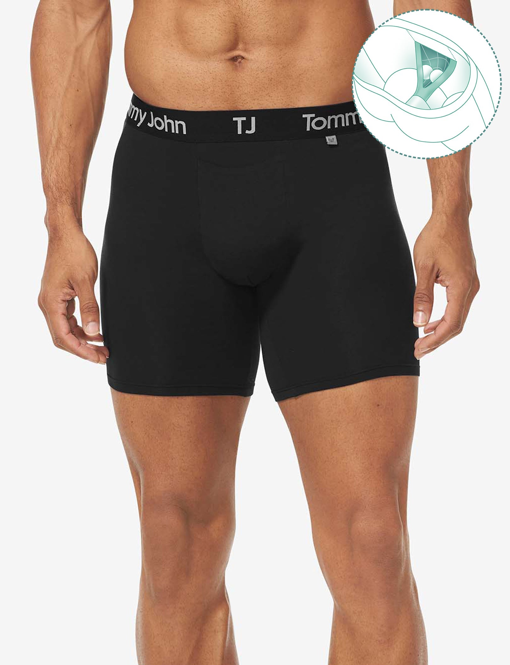 TJ Cotton Stretch Hammock Pouch™ Boxer Brief 6" (2-Pack)::Black/Black