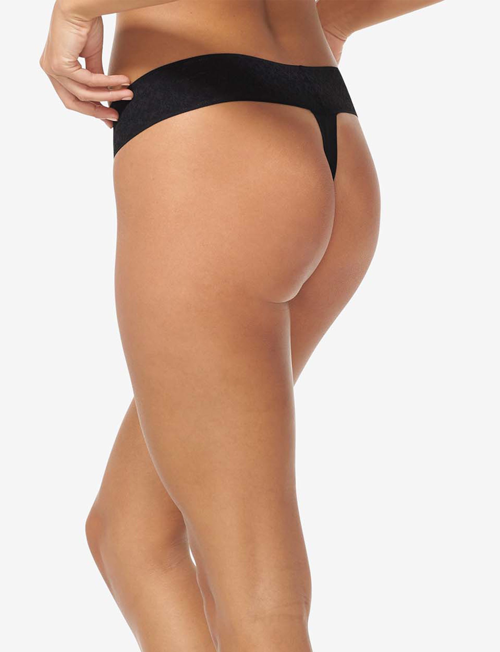 Women's Cool Cotton Thong, Lace Waist::Black Lace Waist