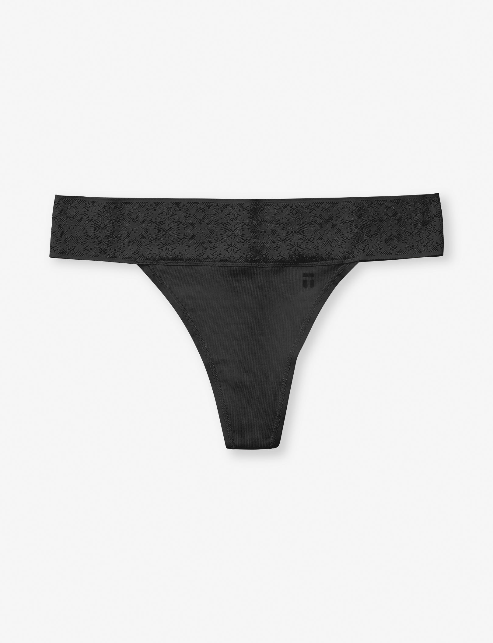 Women's Cool Cotton Thong, Lace Waist::Black Lace Waist