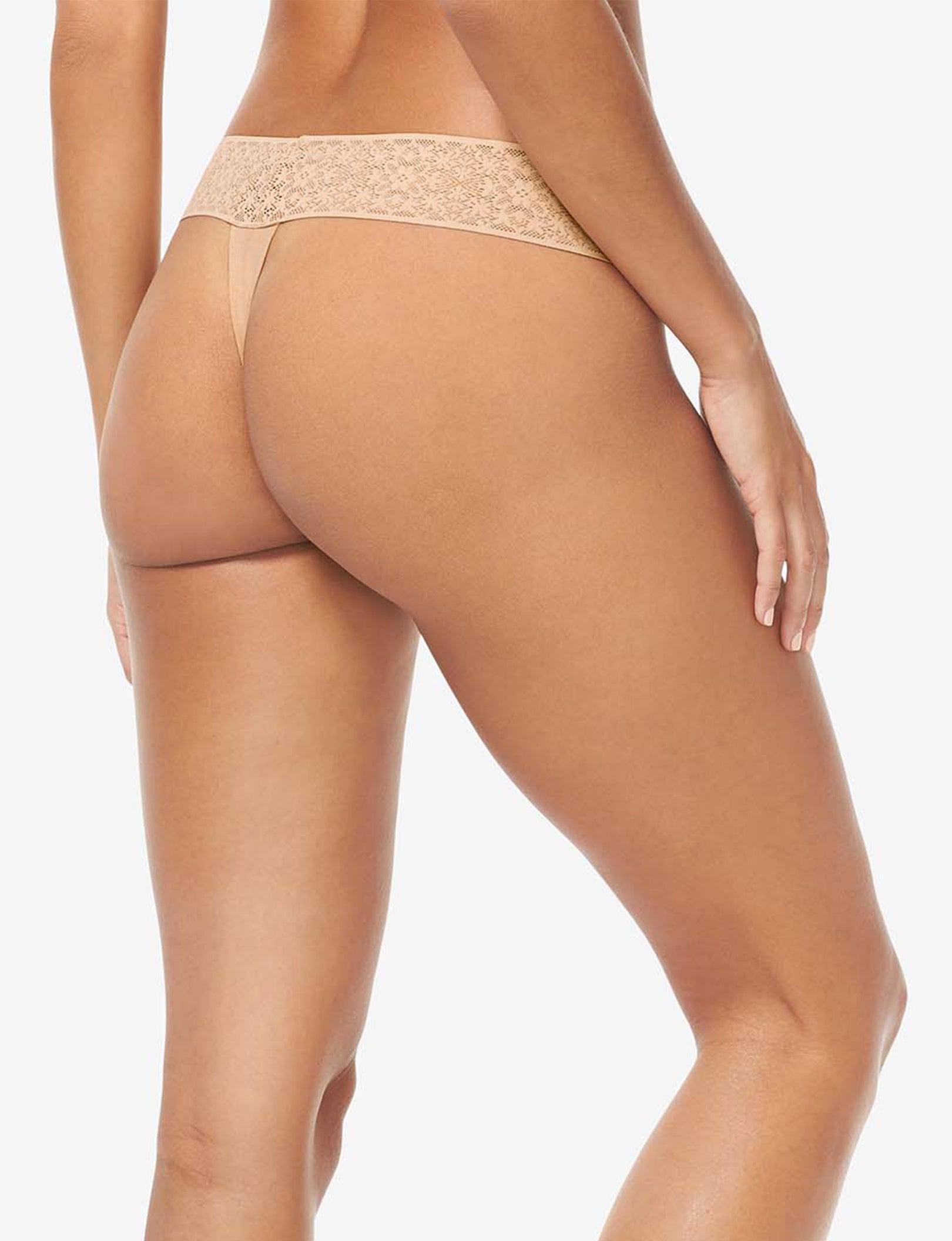 Women's Cool Cotton Thong, Lace Waist::Maple Sugar Lace Waist