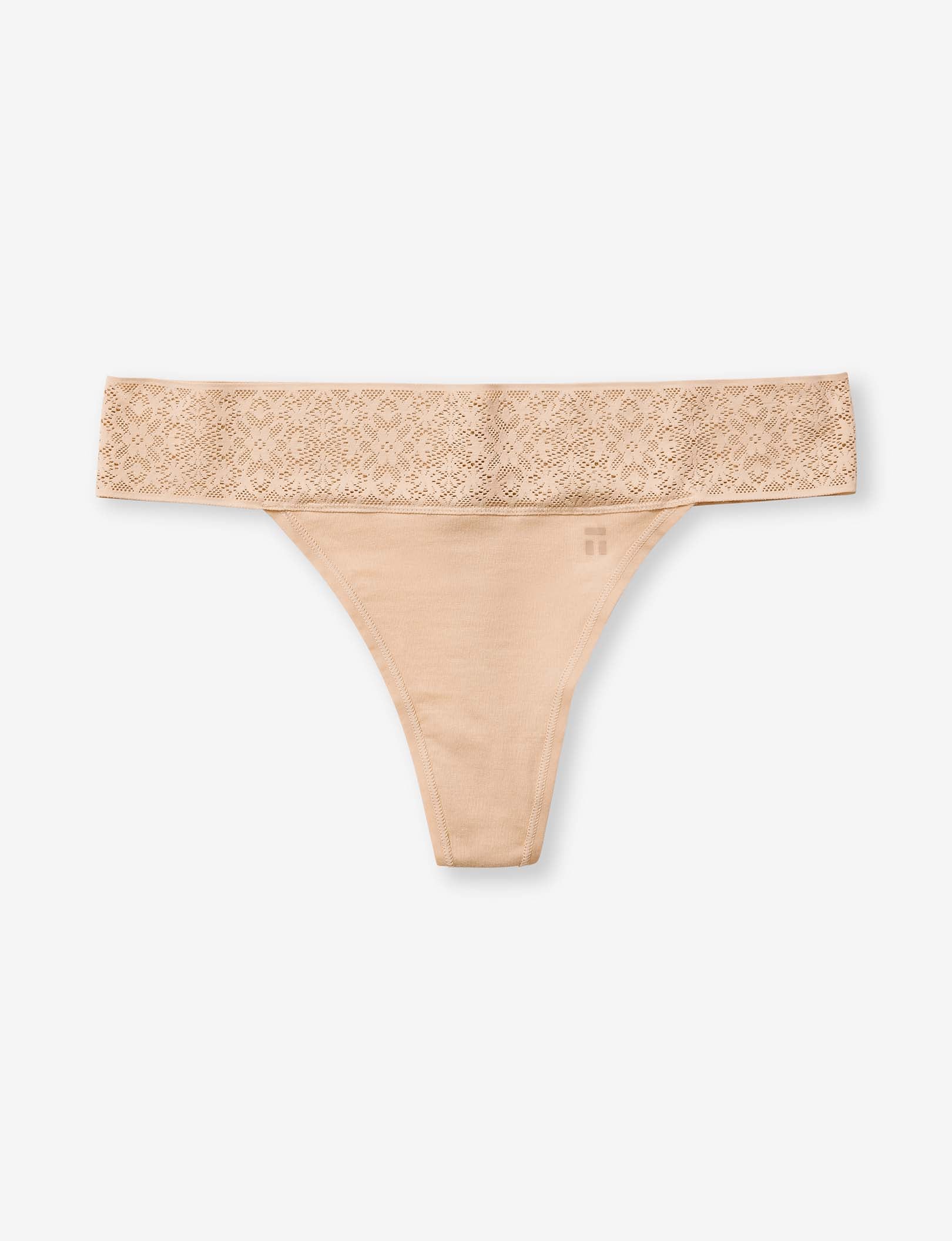 Women's Cool Cotton Thong, Lace Waist::Maple Sugar Lace Waist