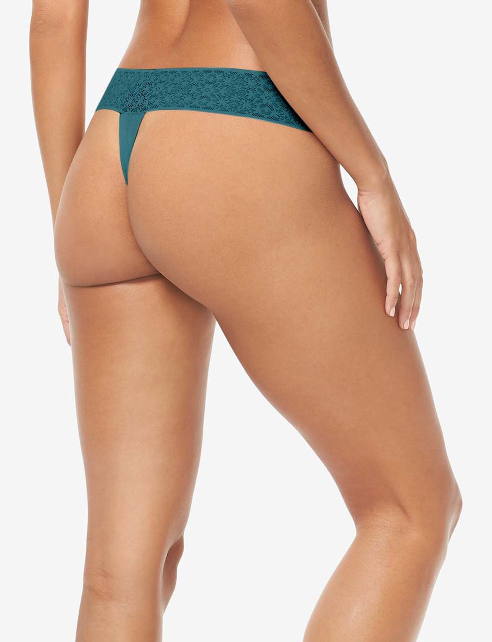 Women's Cool Cotton Thong, Lace Waist::Mediterranea Lace Waist
