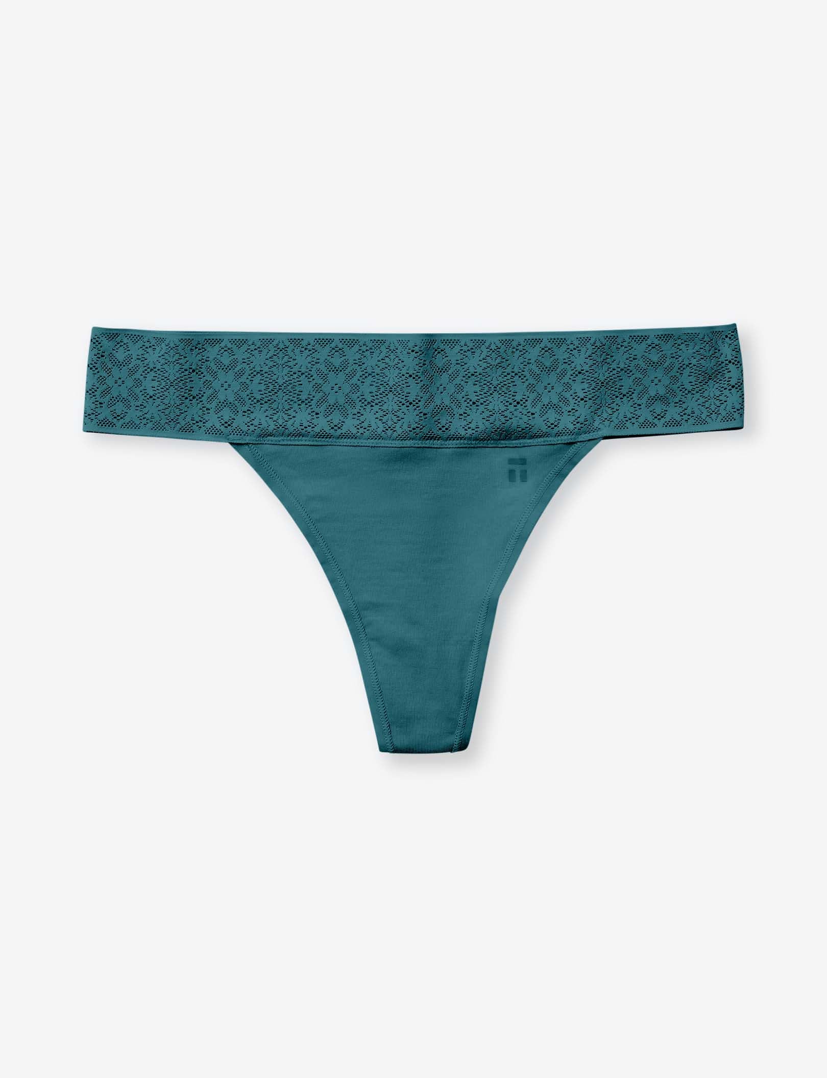Women's Cool Cotton Thong, Lace Waist::Mediterranea Lace Waist