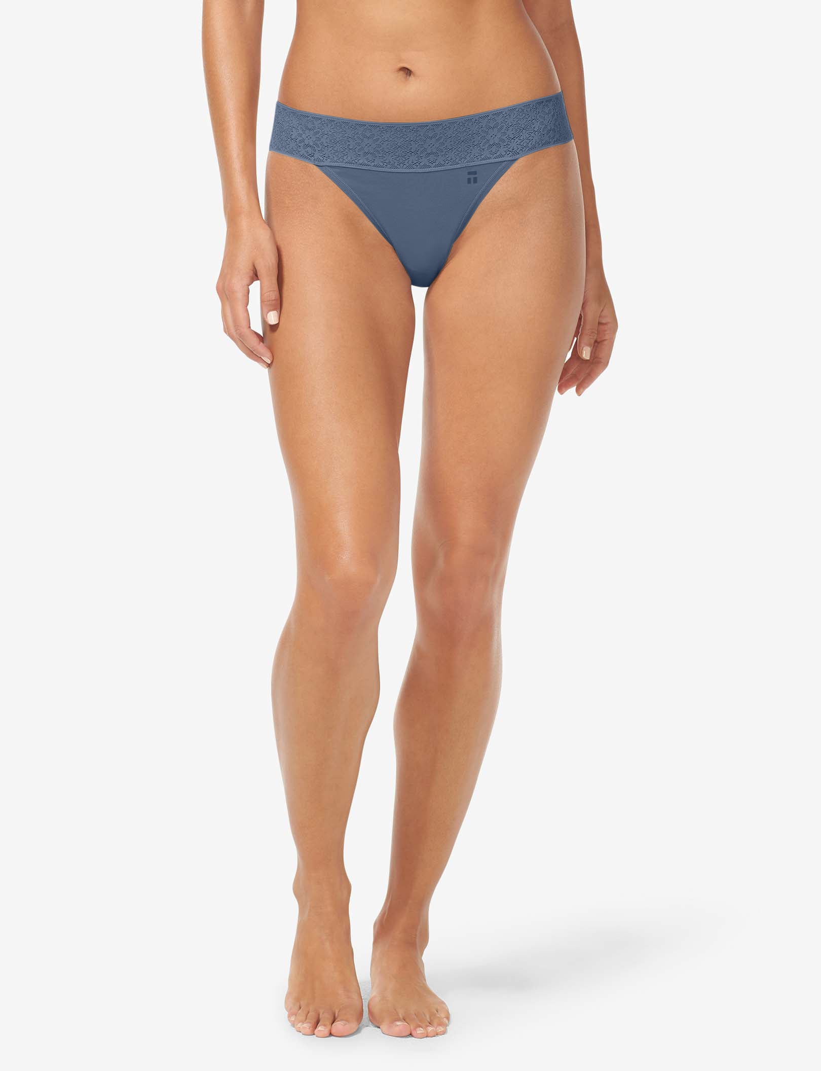 Women's Cool Cotton Thong, Lace Waist::Bering Sea Lace Waist