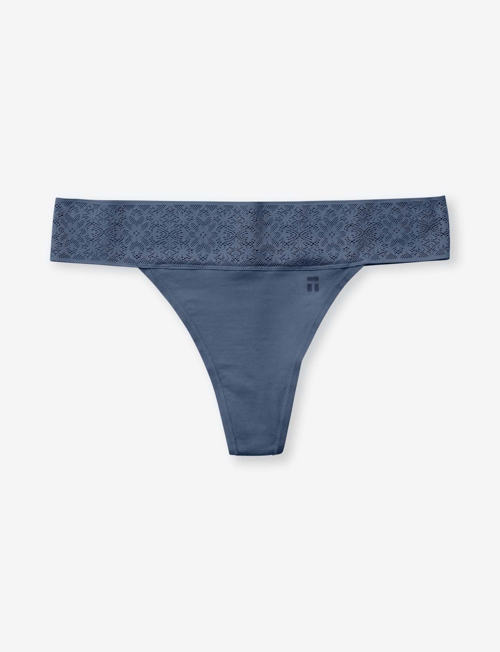 Women's Cool Cotton Thong, Lace Waist::Bering Sea Lace Waist