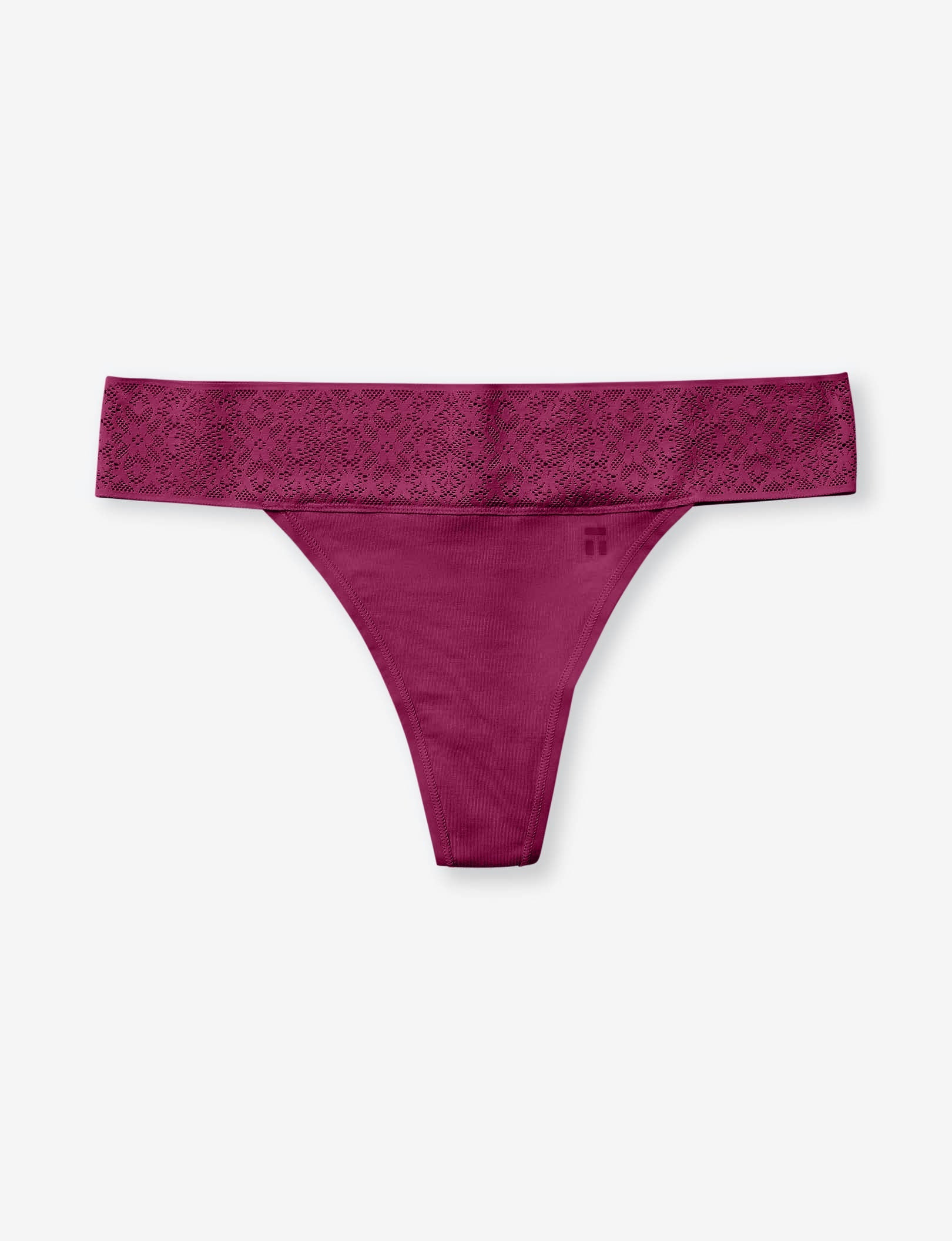 Women's Cool Cotton Thong, Lace Waist::Purple Potion Lace Waist