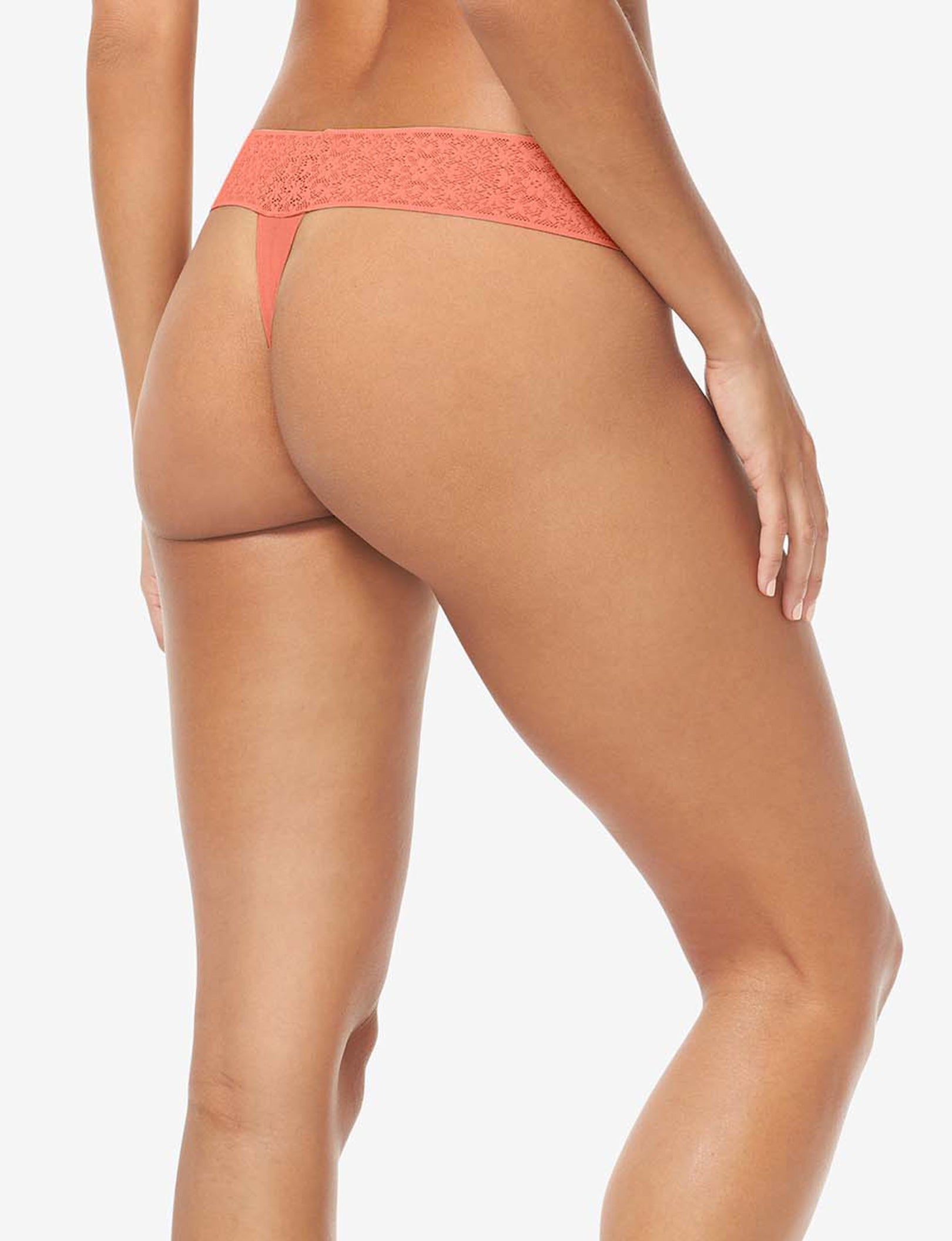 Women's Cool Cotton Thong, Lace Waist::Peach Lace Waist