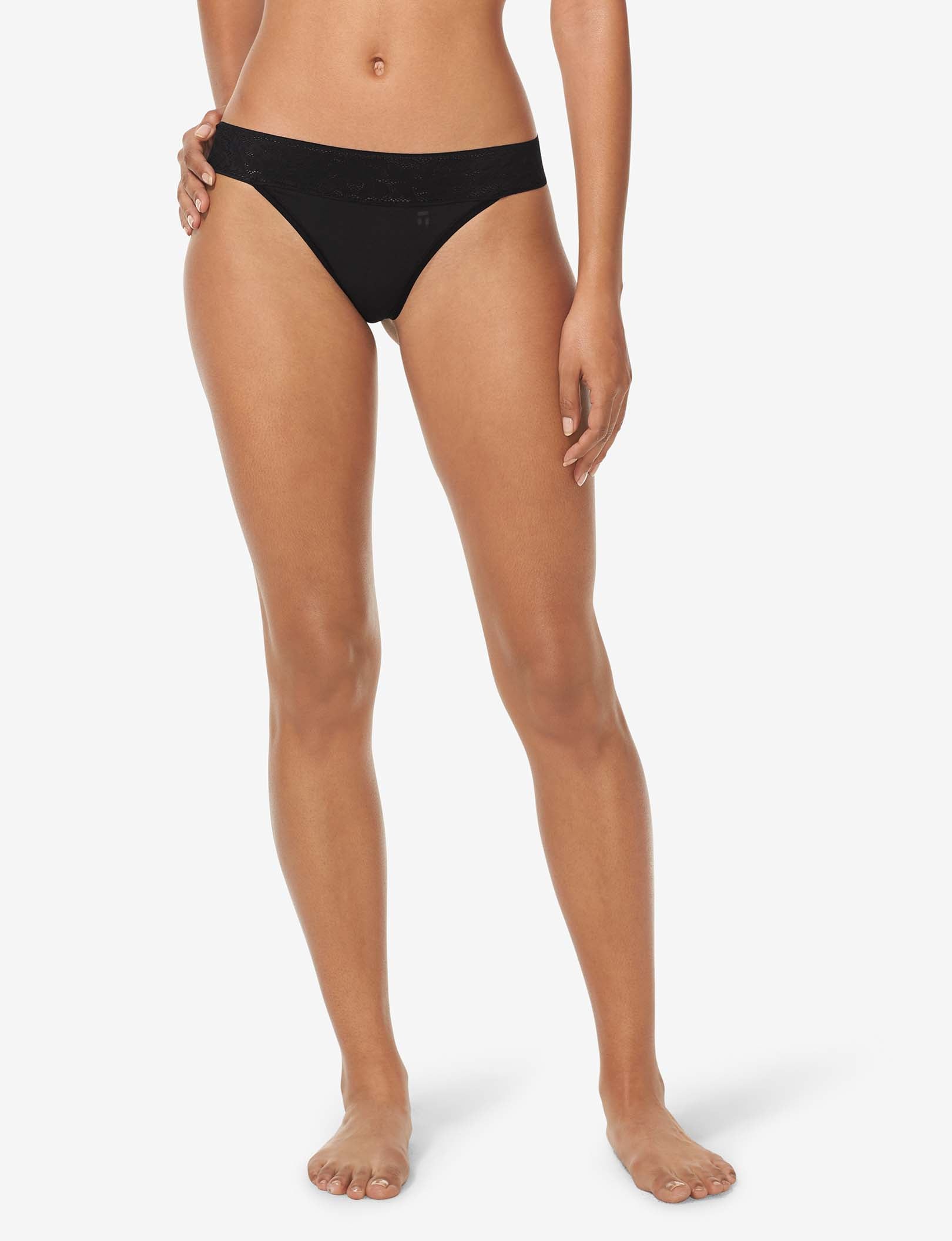 Women's Second Skin Thong, Lace Waist::Black Lace Waist